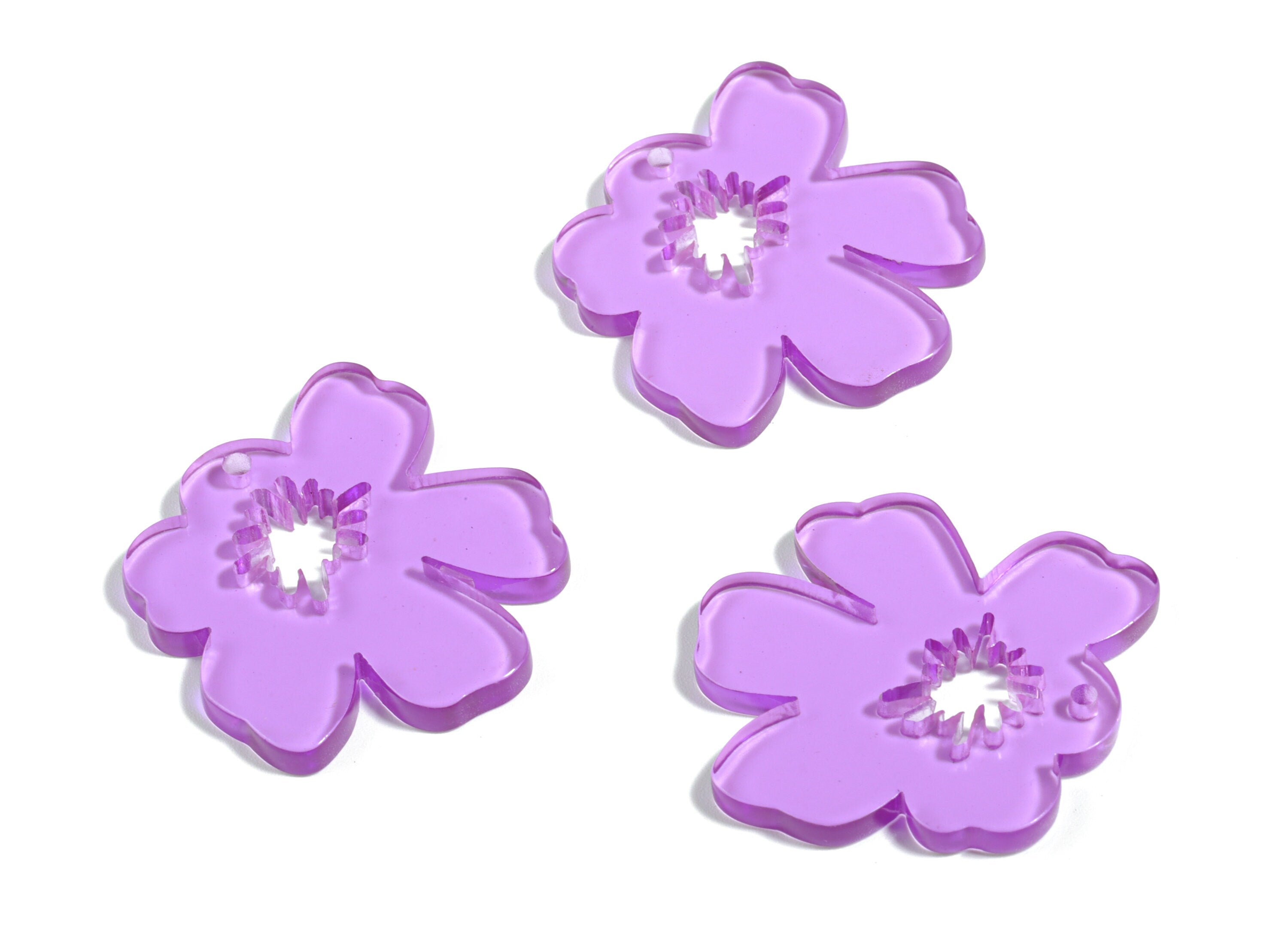 Acrylic Splash Earring Charm - Purple Flower Earrings - Earring Findings - Jewelry Supplies - Color Code:A480 - 34.77x30.41x2.86mm - AC1923B - DOMEDBAZAAR