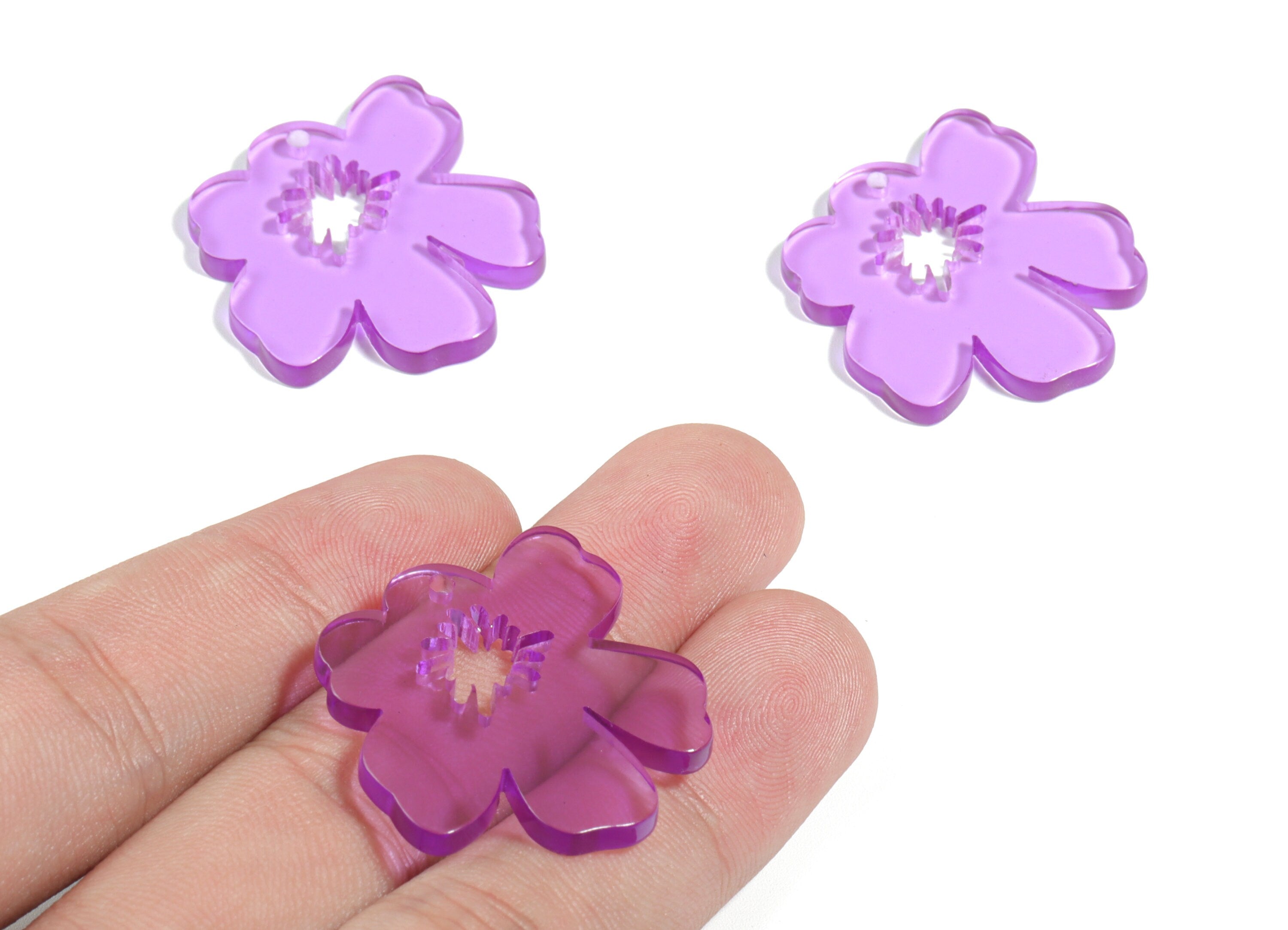 Acrylic Splash Earring Charm - Purple Flower Earrings - Earring Findings - Jewelry Supplies - Color Code:A480 - 34.77x30.41x2.86mm - AC1923B - DOMEDBAZAAR