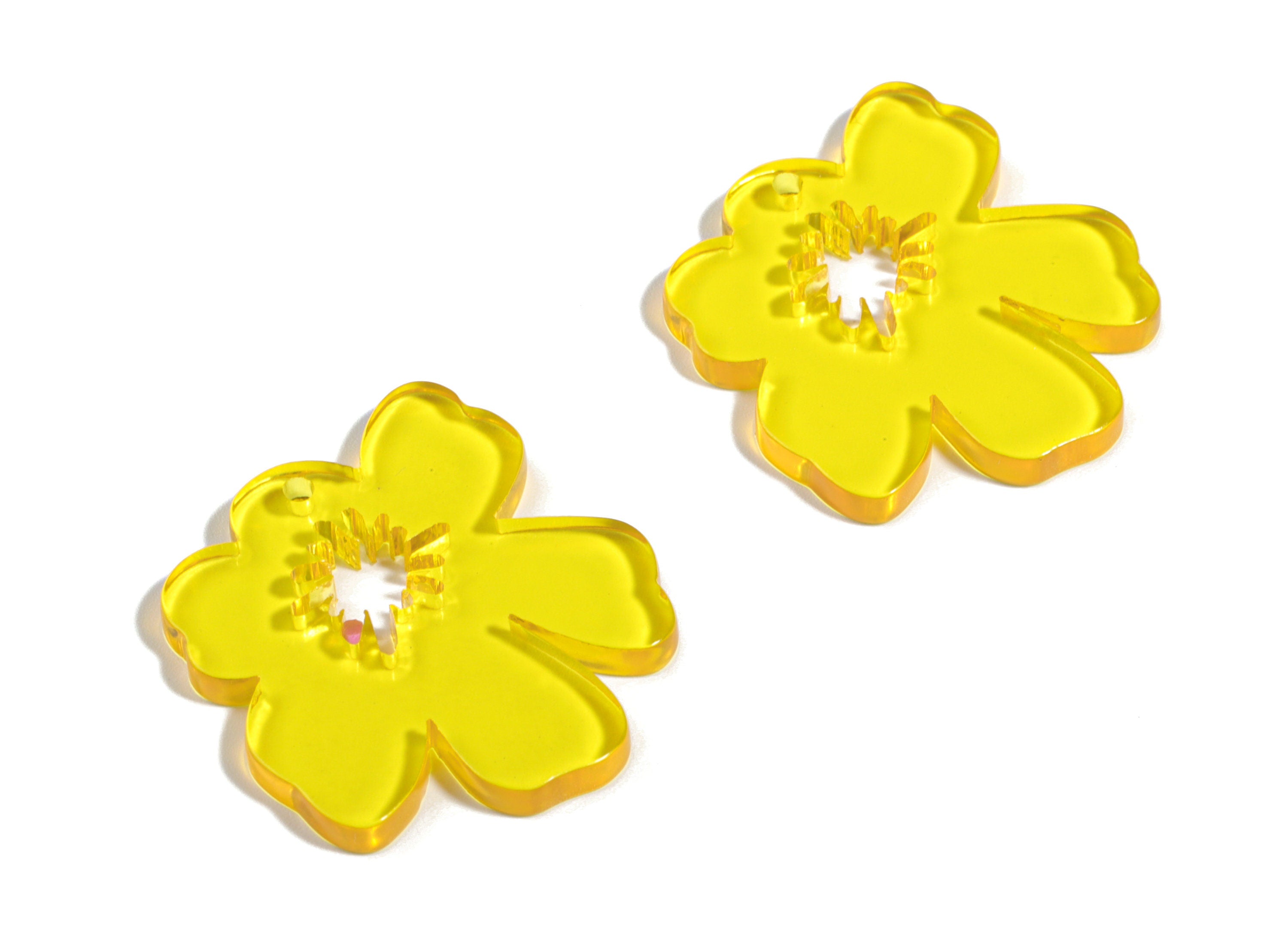 Acrylic Splash Earring Charm - Yellow Flower Earrings - Earring Findings - Jewelry Supplies - Color Code:A481 - 34.77x30.41x2.86mm - AC1923C - DOMEDBAZAAR