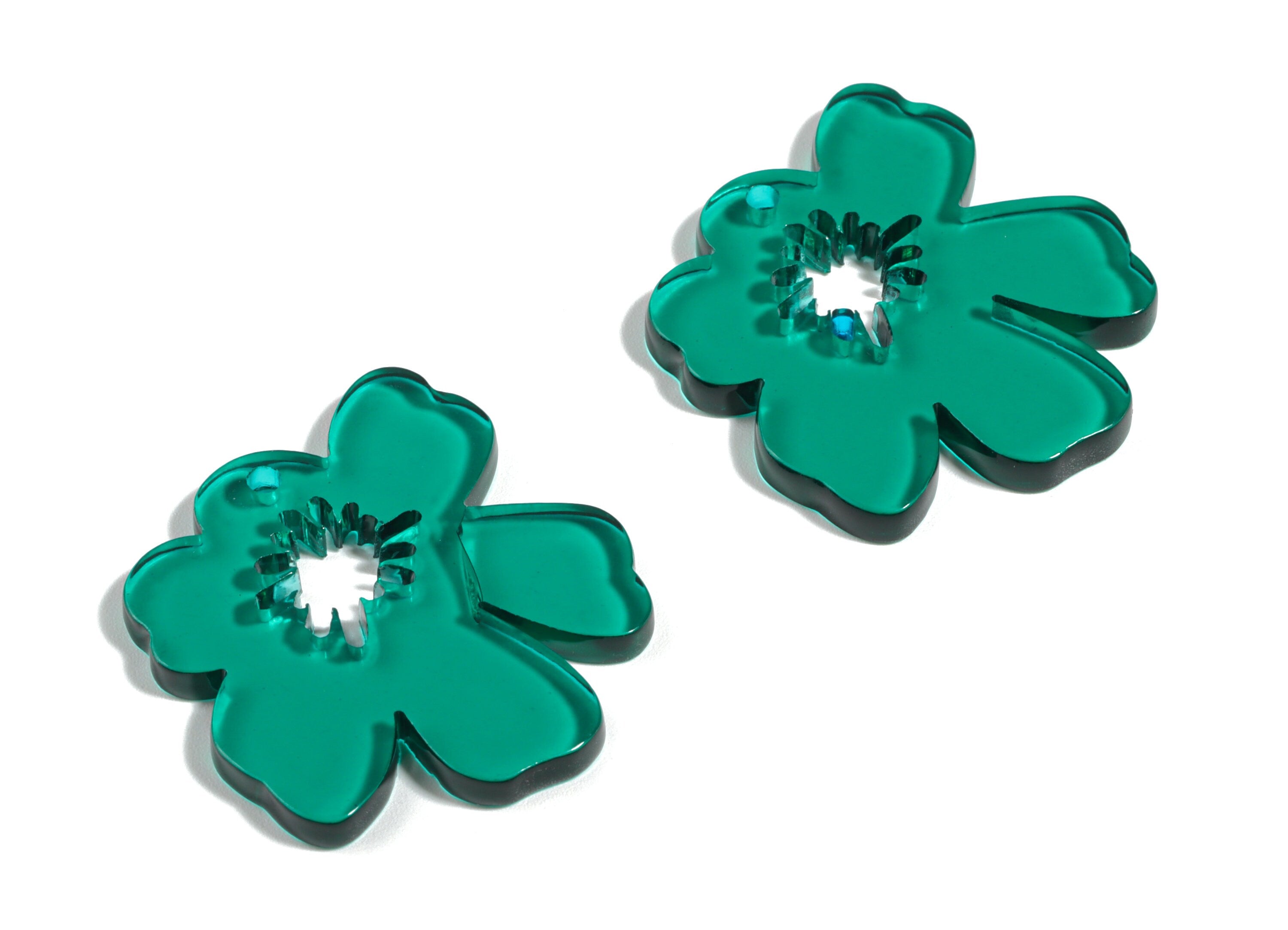 Acrylic Splash Earring Charm - Green Flower Earrings - Earring Findings - Jewelry Supplies - Color Code:A463 - 34.77x30.41x2.86mm - AC1923D - DOMEDBAZAAR