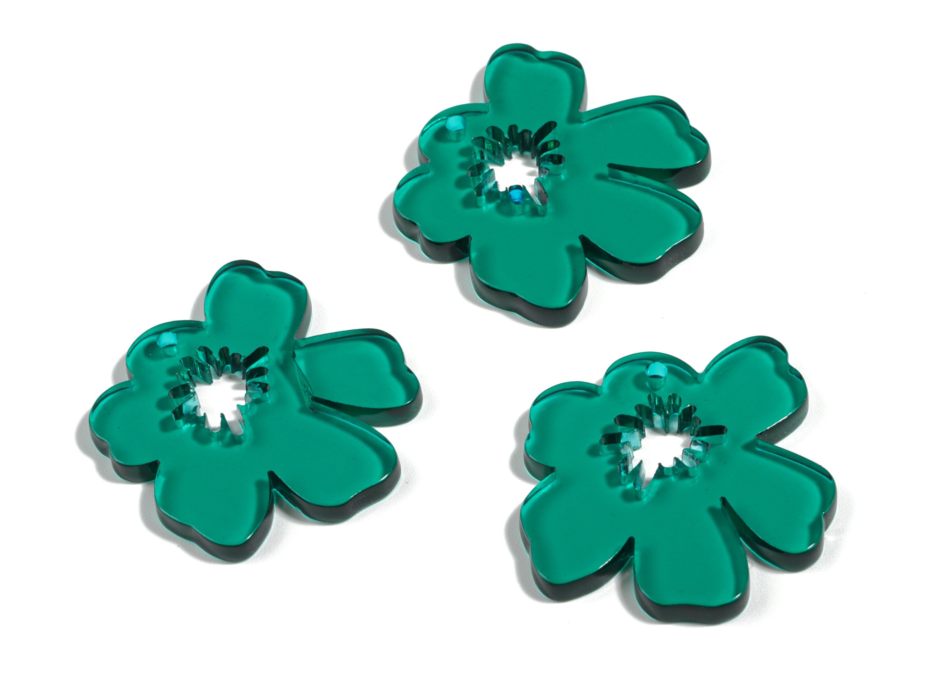 Acrylic Splash Earring Charm - Green Flower Earrings - Earring Findings - Jewelry Supplies - Color Code:A463 - 34.77x30.41x2.86mm - AC1923D - DOMEDBAZAAR