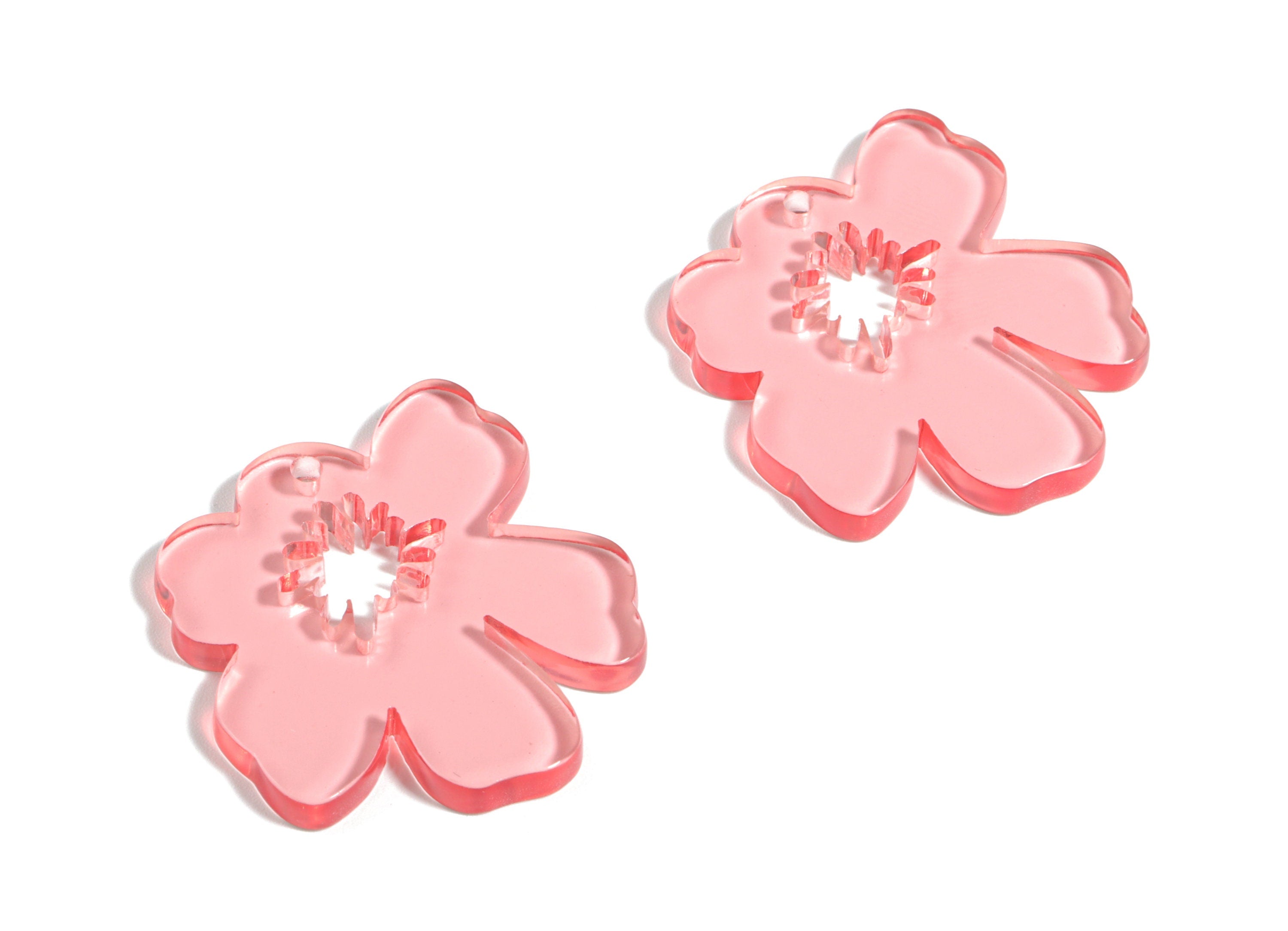 Acrylic Splash Earring Charm - Pink Flower Earrings - Earring Findings - Jewelry Supplies - Color Code:A465 - 34.77x30.41x2.86mm - AC1923E - DOMEDBAZAAR
