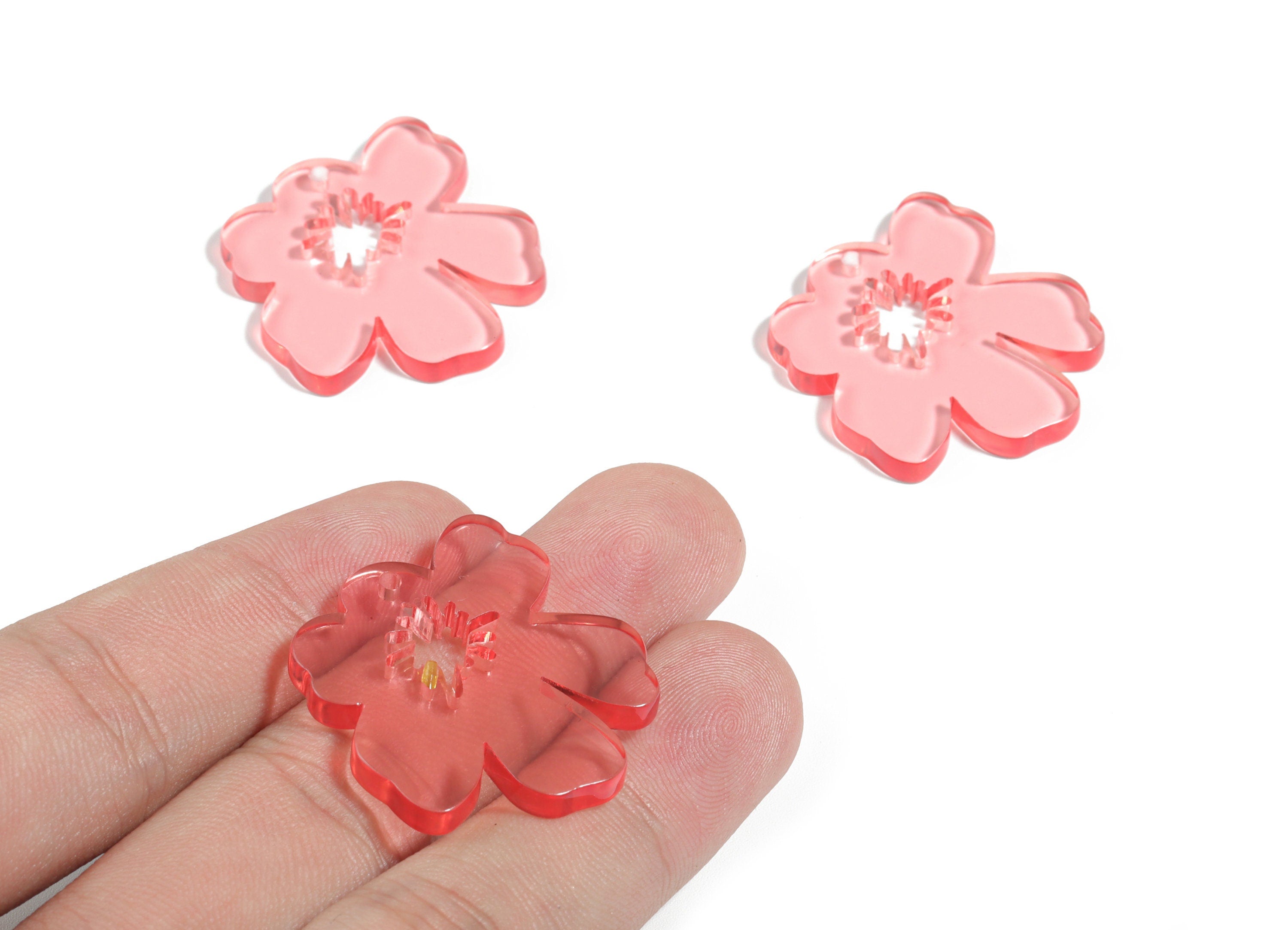 Acrylic Splash Earring Charm - Pink Flower Earrings - Earring Findings - Jewelry Supplies - Color Code:A465 - 34.77x30.41x2.86mm - AC1923E - DOMEDBAZAAR