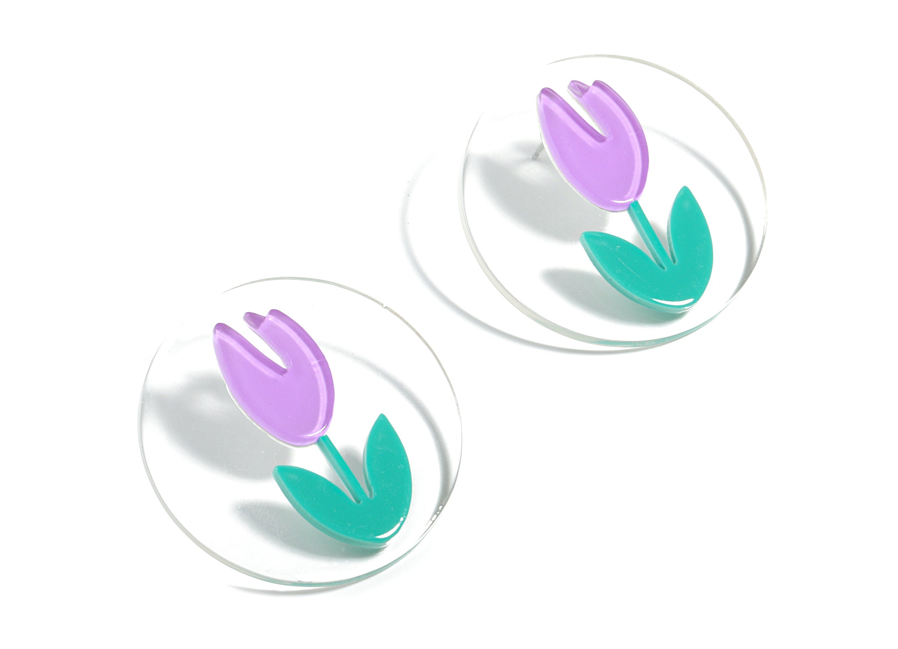 Acrylic Tulip Earring Stud - Flower Earring Post - Earring Post - Jewelry Supplies - 39.99x39.99x4.77mm - AC1904 - DOMEDBAZAAR
