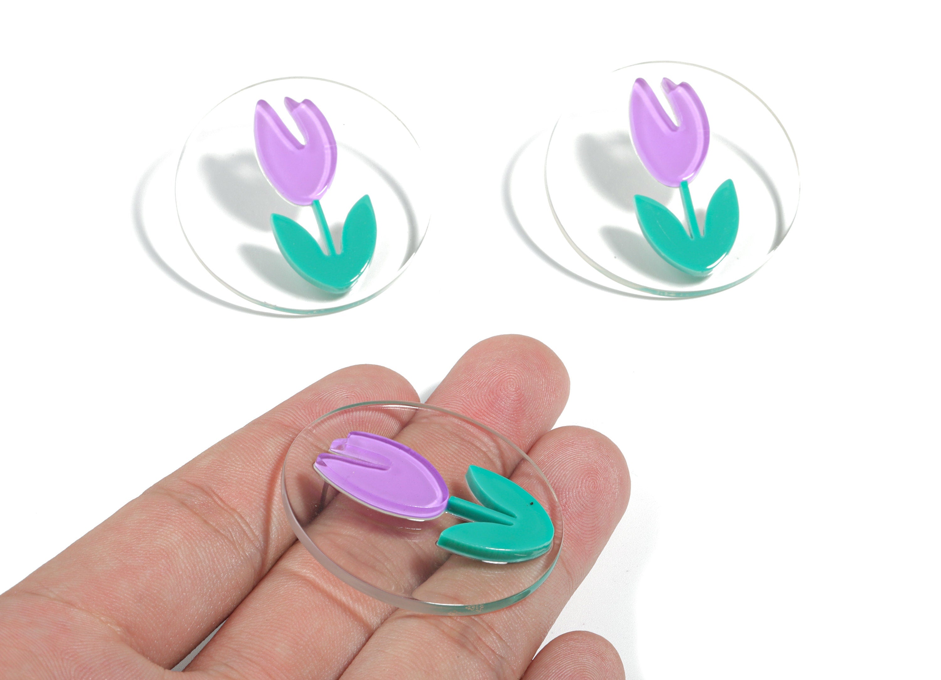 Acrylic Tulip Earring Stud - Flower Earring Post - Earring Post - Jewelry Supplies - 39.99x39.99x4.77mm - AC1904 - DOMEDBAZAAR
