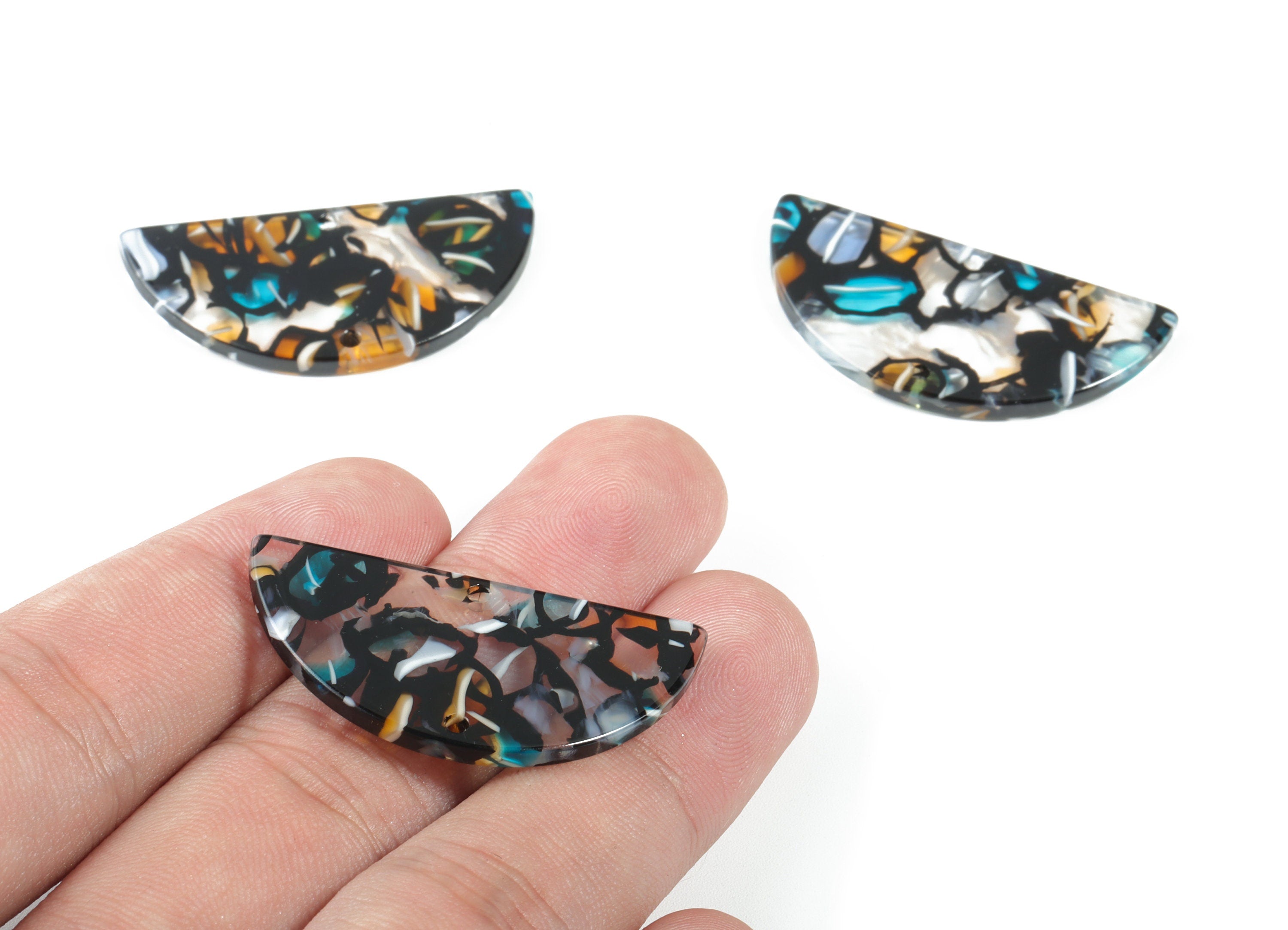 Acetate Semicircle Connectors - 2 Holes - Half Moon Earrings - Earring Findings - Color Code:A335 - 37.2x18.55x2.4mm - AC1794-A335 - DOMEDBAZAAR