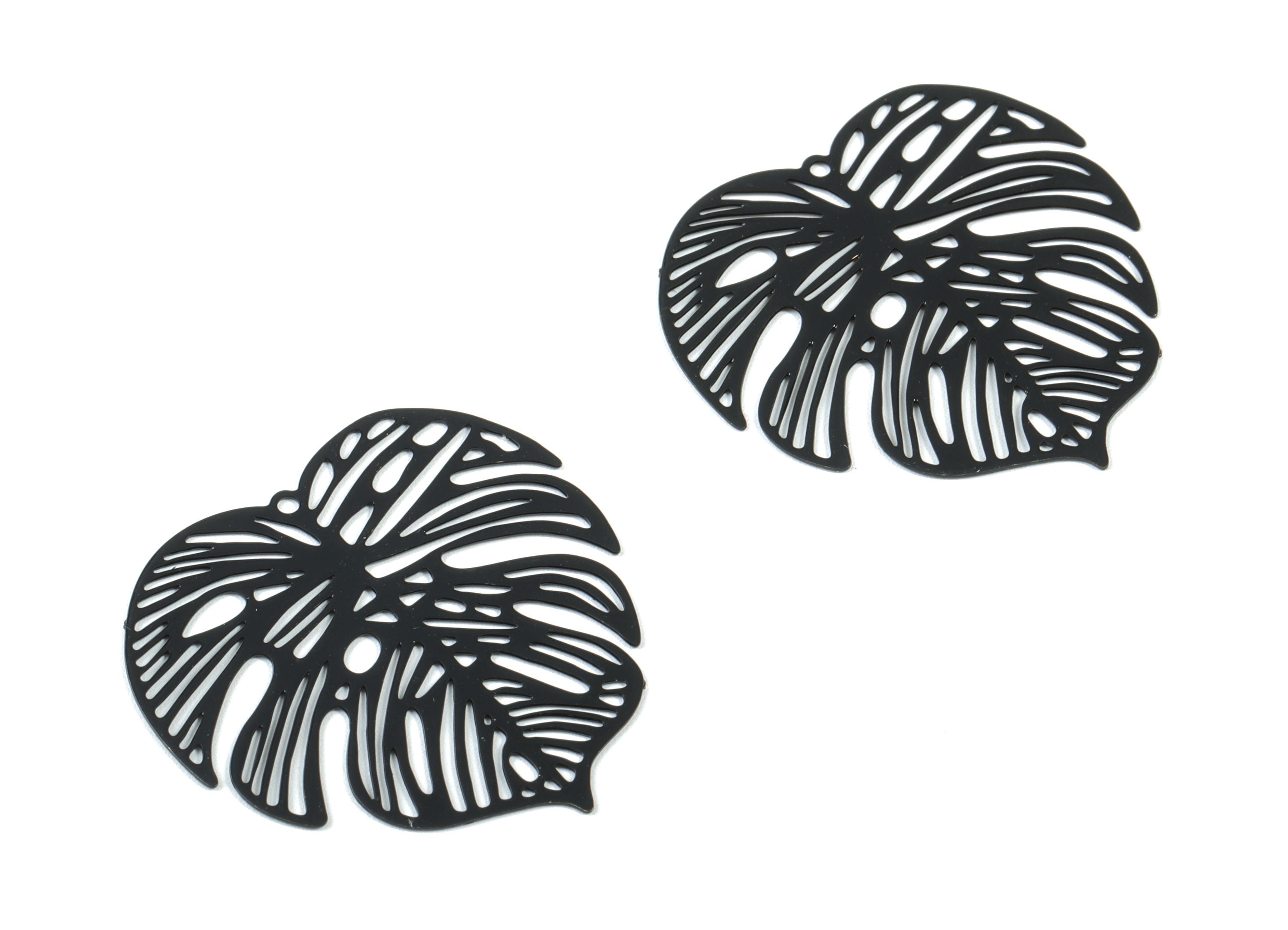 Luminous Black Monstera Pendant - Brass Monstera Charm For Necklace - Earring Supplies - Color Code: T1 - 32.41x31.97x0.38mm - JJB5106-T1 - DOMEDBAZAAR