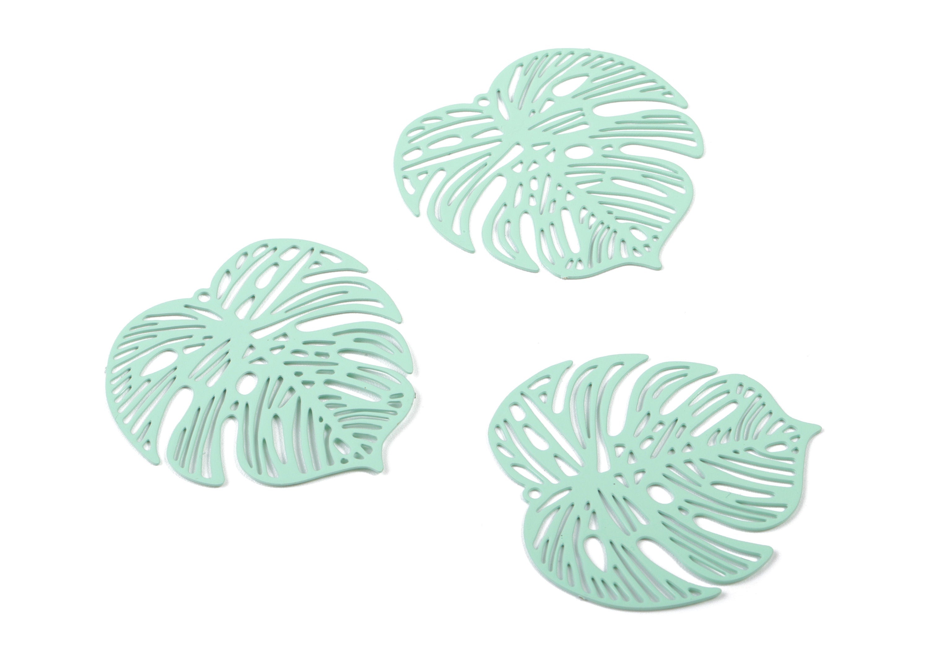 Luminous Green Monstera Pendant - Brass Monstera Charm For Necklace - Earring Supplies - Color Code: 65 - 32.41x31.97x0.38mm - JJB5106-65 - DOMEDBAZAAR