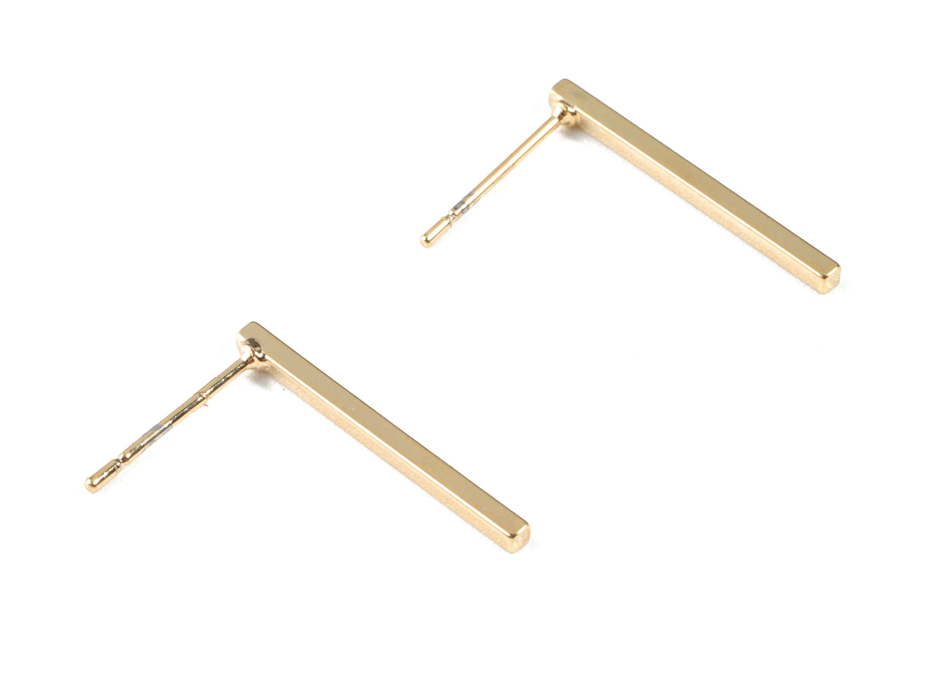 Brass Mini bar Earring Stud - 18k Real Gold Rectangle Earring Post - Jewelry Supplies - 19.57x1.73x1.55mm - RGP2650 - DOMEDBAZAAR