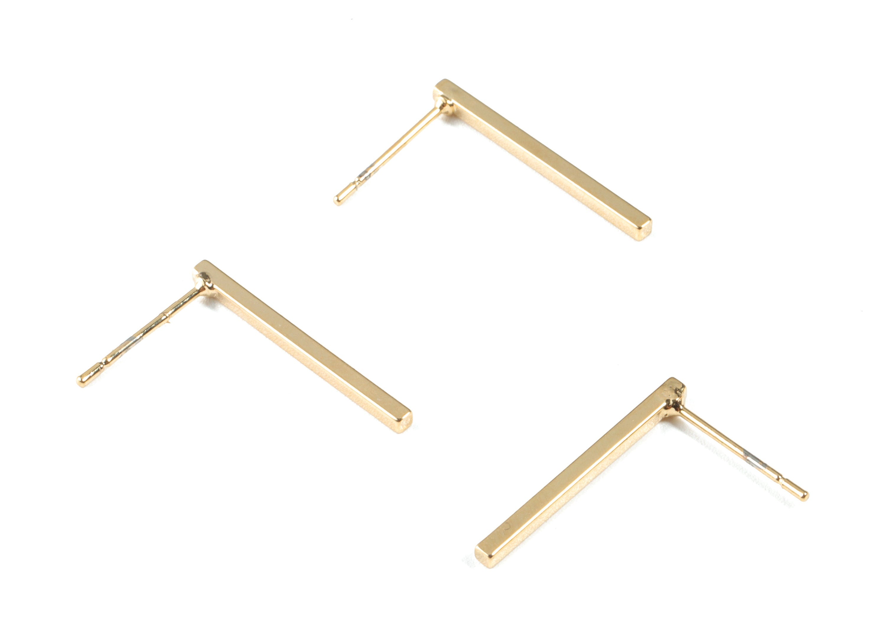 Brass Mini bar Earring Stud - 18k Real Gold Rectangle Earring Post - Jewelry Supplies - 19.57x1.73x1.55mm - RGP2650 - DOMEDBAZAAR