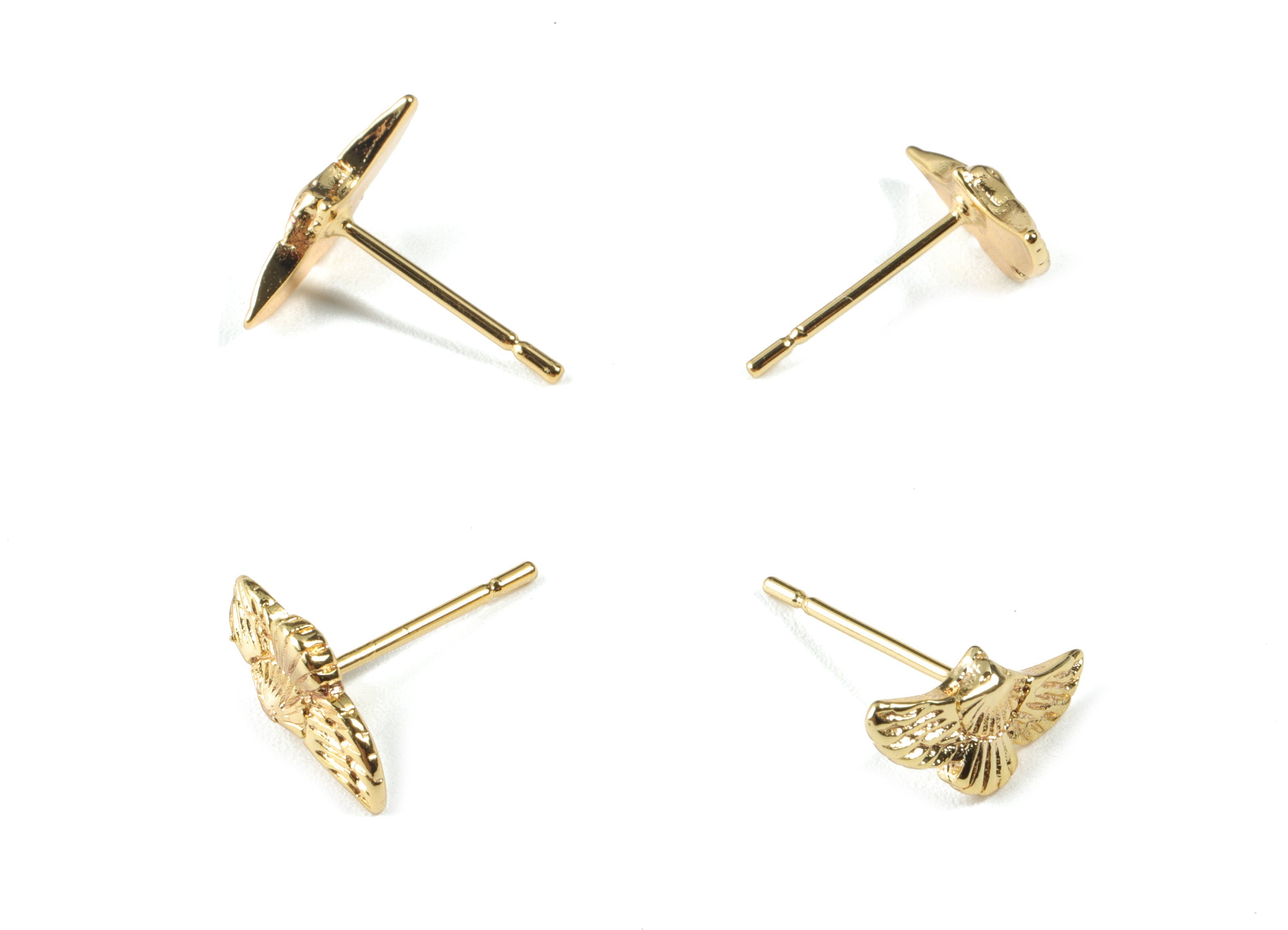 Brass Bird Earring Stud - Gold Bird Earring Post - 18K Real Gold Plated Brass - Jewelry Supplies - 12.31x5.83x1.57mm - RGP2649 - DOMEDBAZAAR