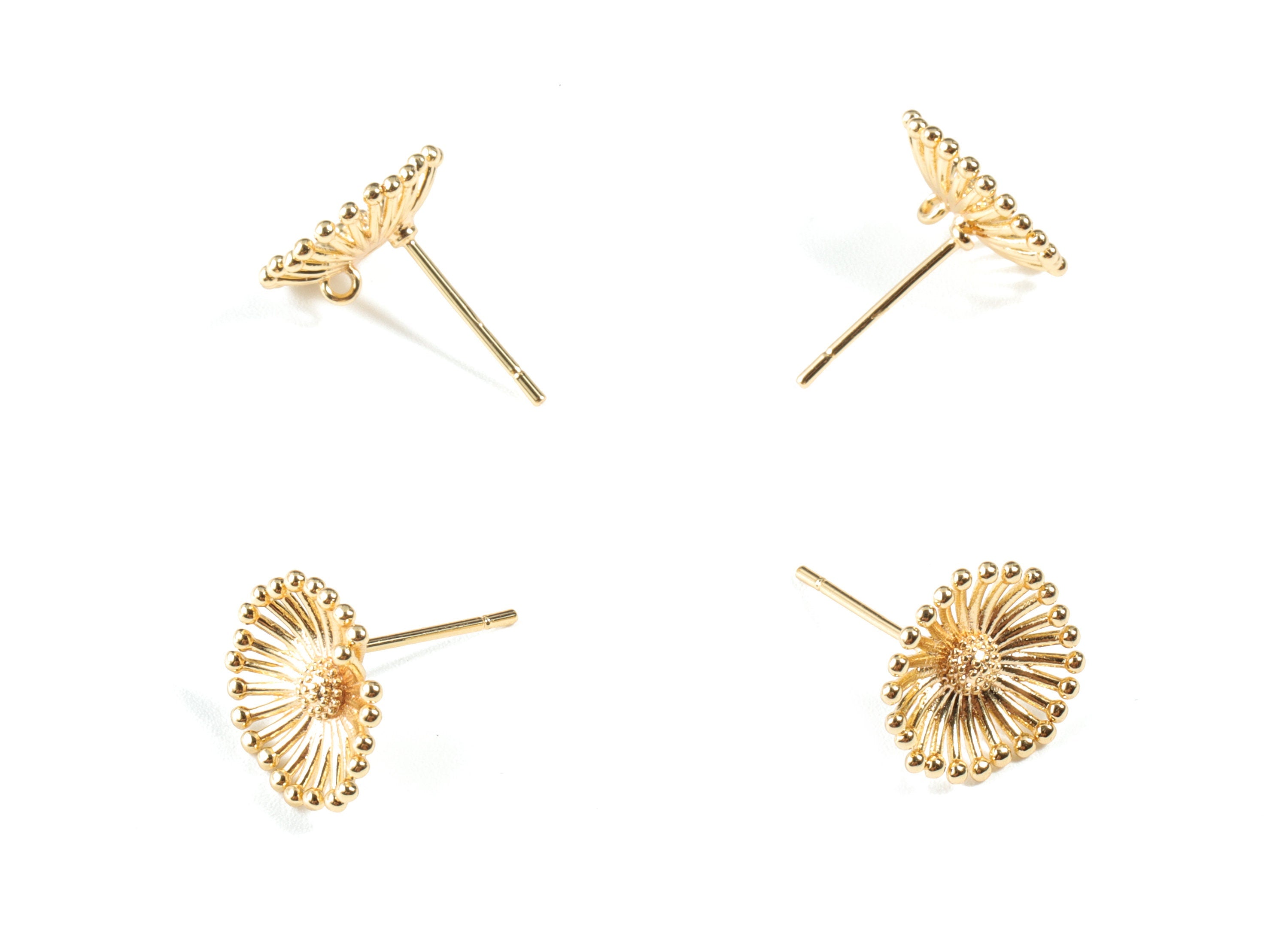 Brass Flower Earring Stud - Gold Flower Earring Post - 18K Real Gold Plated Brass - Jewelry Supplies - 11.69x11.69x2.39mm - RGP2651 - DOMEDBAZAAR