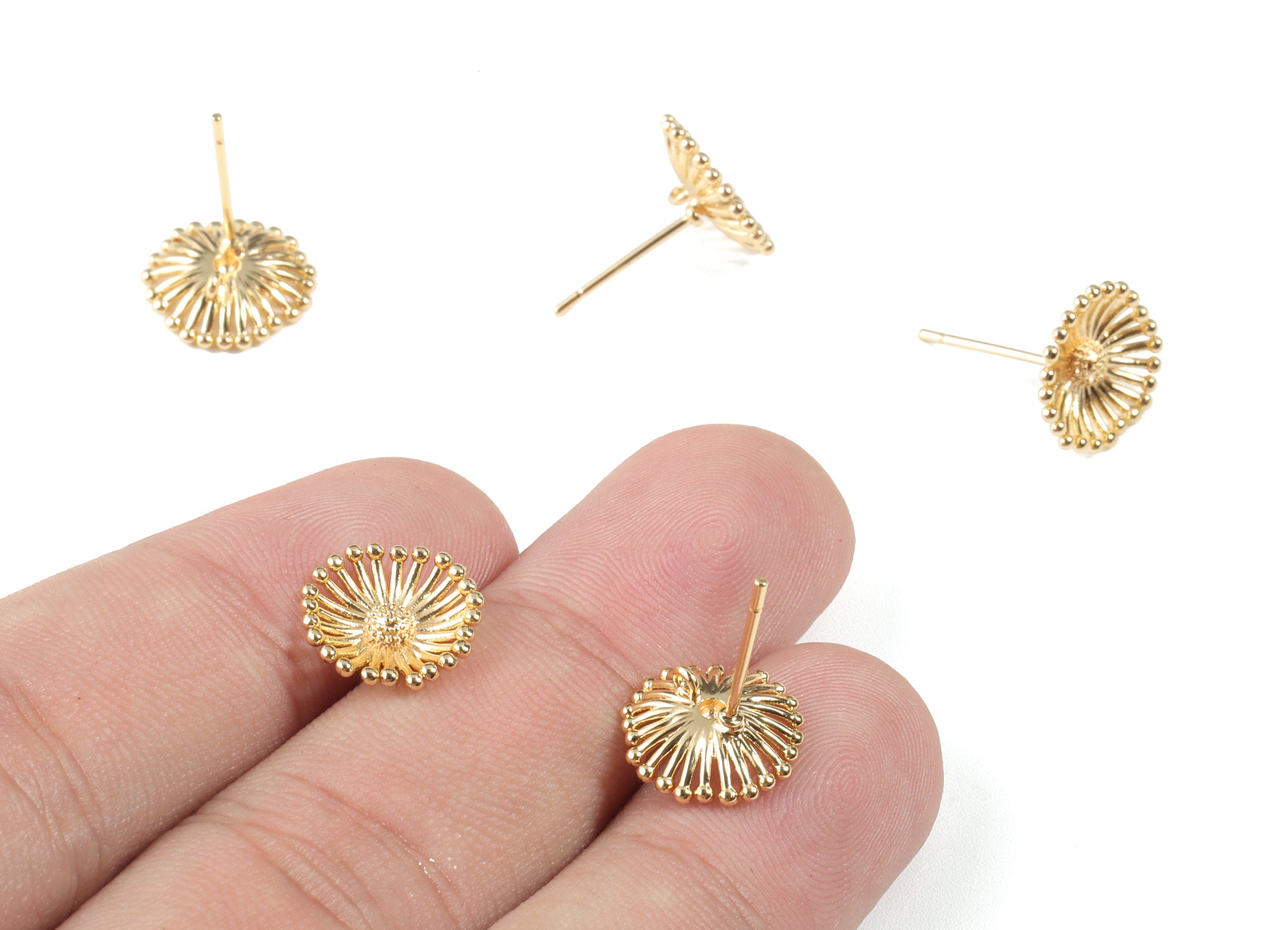 Brass Flower Earring Stud - Gold Flower Earring Post - 18K Real Gold Plated Brass - Jewelry Supplies - 11.69x11.69x2.39mm - RGP2651 - DOMEDBAZAAR