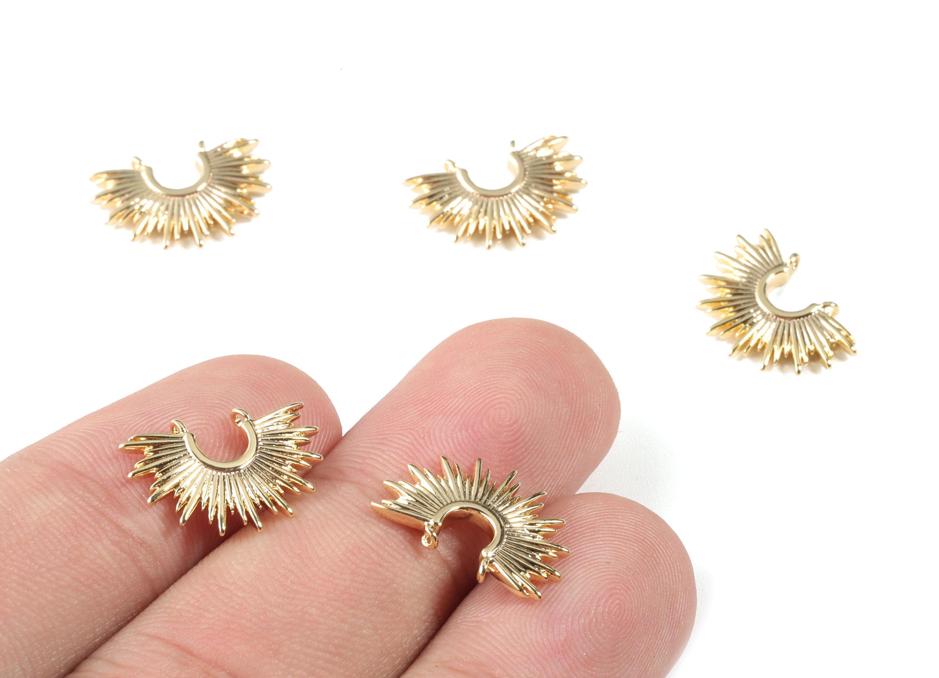 Brass Half Moon Earring Connector - Gold Half Moon Necklace Connector Charms - 18K Real Gold Plated Brass - 15.89x11.08x1.83mm - RGP2654 - DOMEDBAZAAR