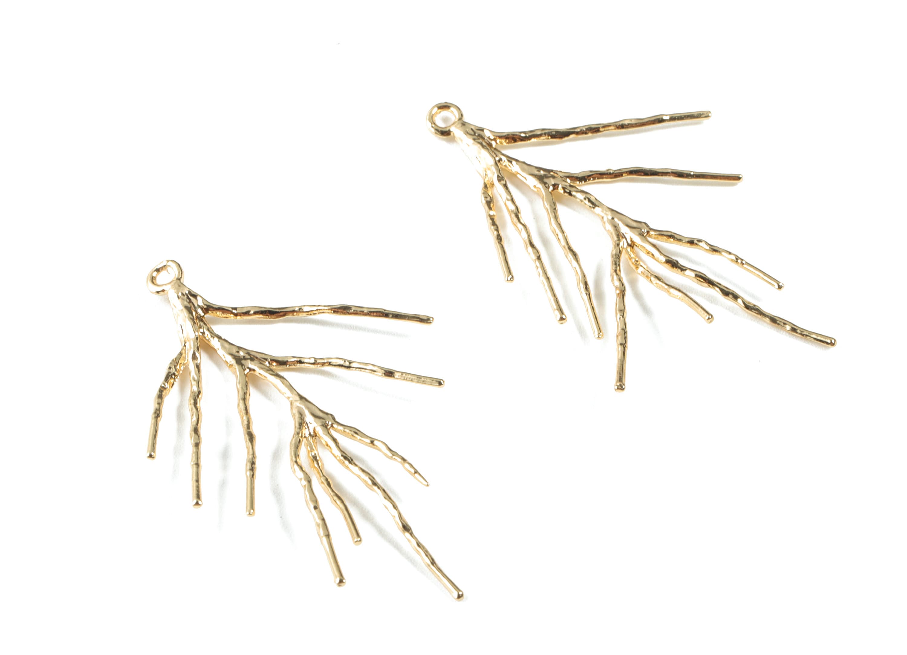 Brass Branch Earring Charms - Gold Branch Pendant - 18K Real Gold Plated Brass - Jewelry Supplies - 42.07x23.04x2.06mm - RGP2647 - DOMEDBAZAAR