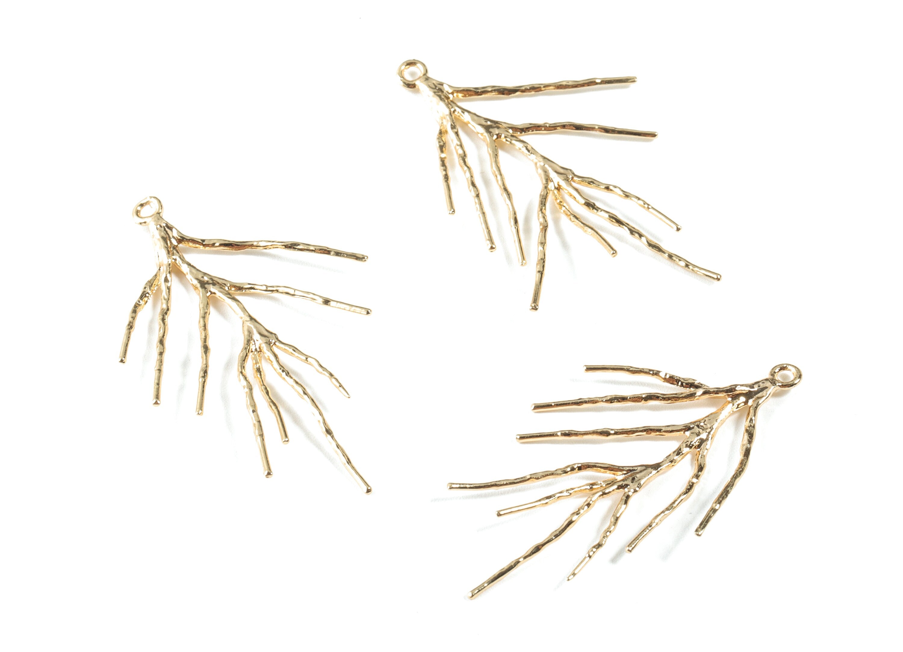 Brass Branch Earring Charms - Gold Branch Pendant - 18K Real Gold Plated Brass - Jewelry Supplies - 42.07x23.04x2.06mm - RGP2647 - DOMEDBAZAAR