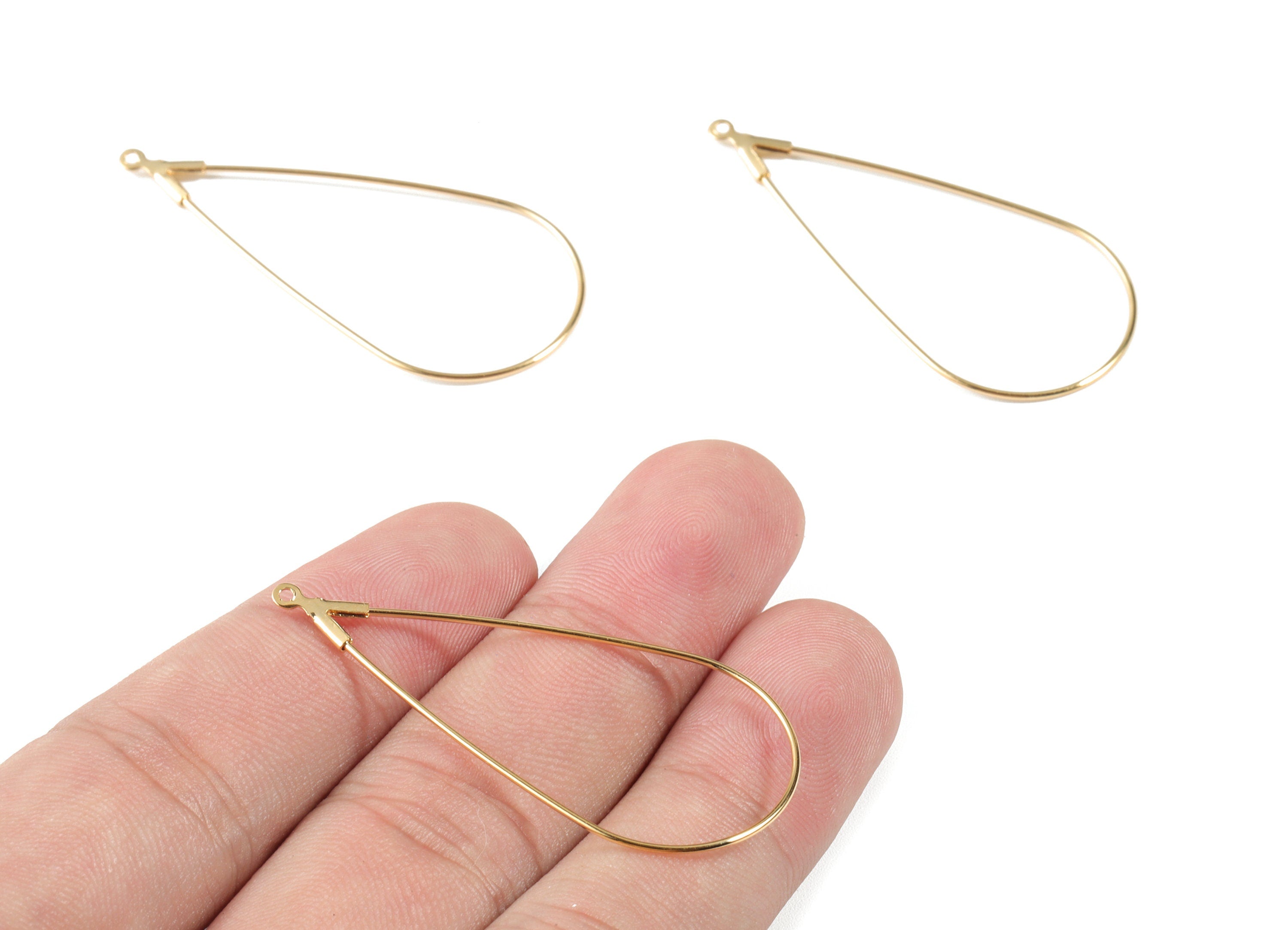 Brass Drop Earring Hoops - Brass Teardrop Earring Ear Wire - 18K Real Gold Plated Brass - Jewelry Supplies - 45.89x21.82x1.51mm - RGP2652 - DOMEDBAZAAR