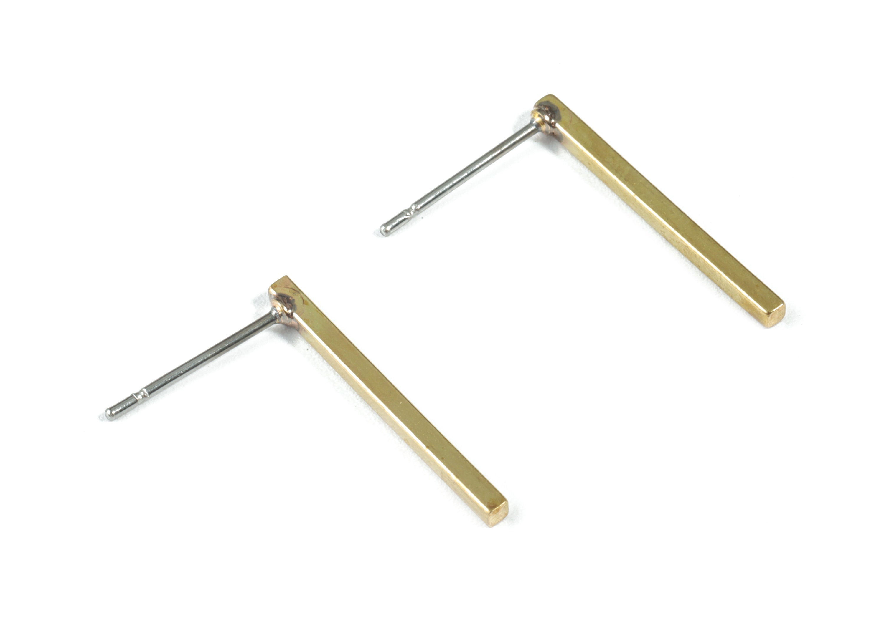 Brass Mini Bar Earring Stud - Raw Brass Mini Rectangle Post - Surgical Stud - Earring Post - Jewelry Supplies - 19.5x13.25x1.47mm - PP3554 - DOMEDBAZAAR
