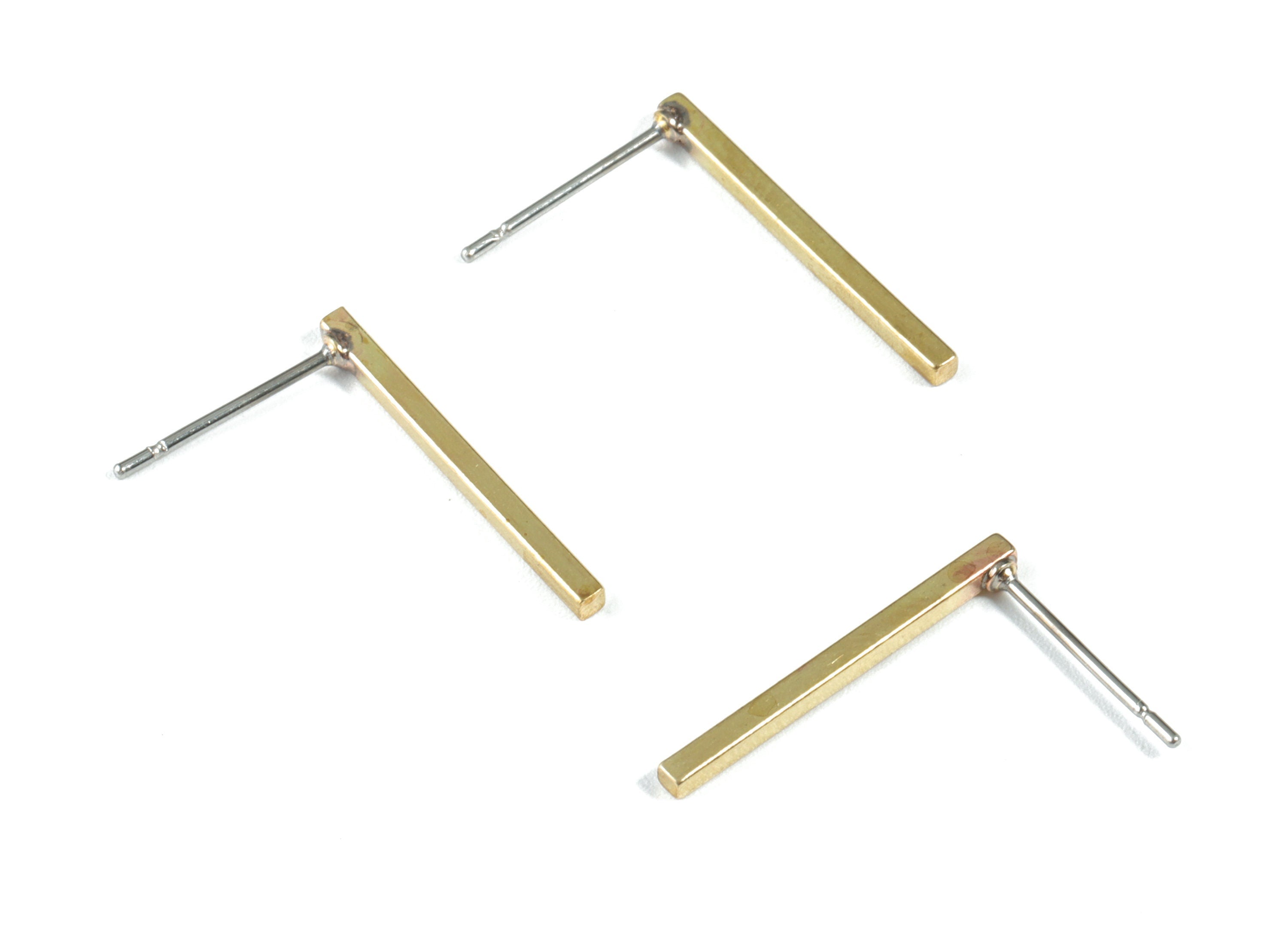 Brass Mini Bar Earring Stud - Raw Brass Mini Rectangle Post - Surgical Stud - Earring Post - Jewelry Supplies - 19.5x13.25x1.47mm - PP3554 - DOMEDBAZAAR
