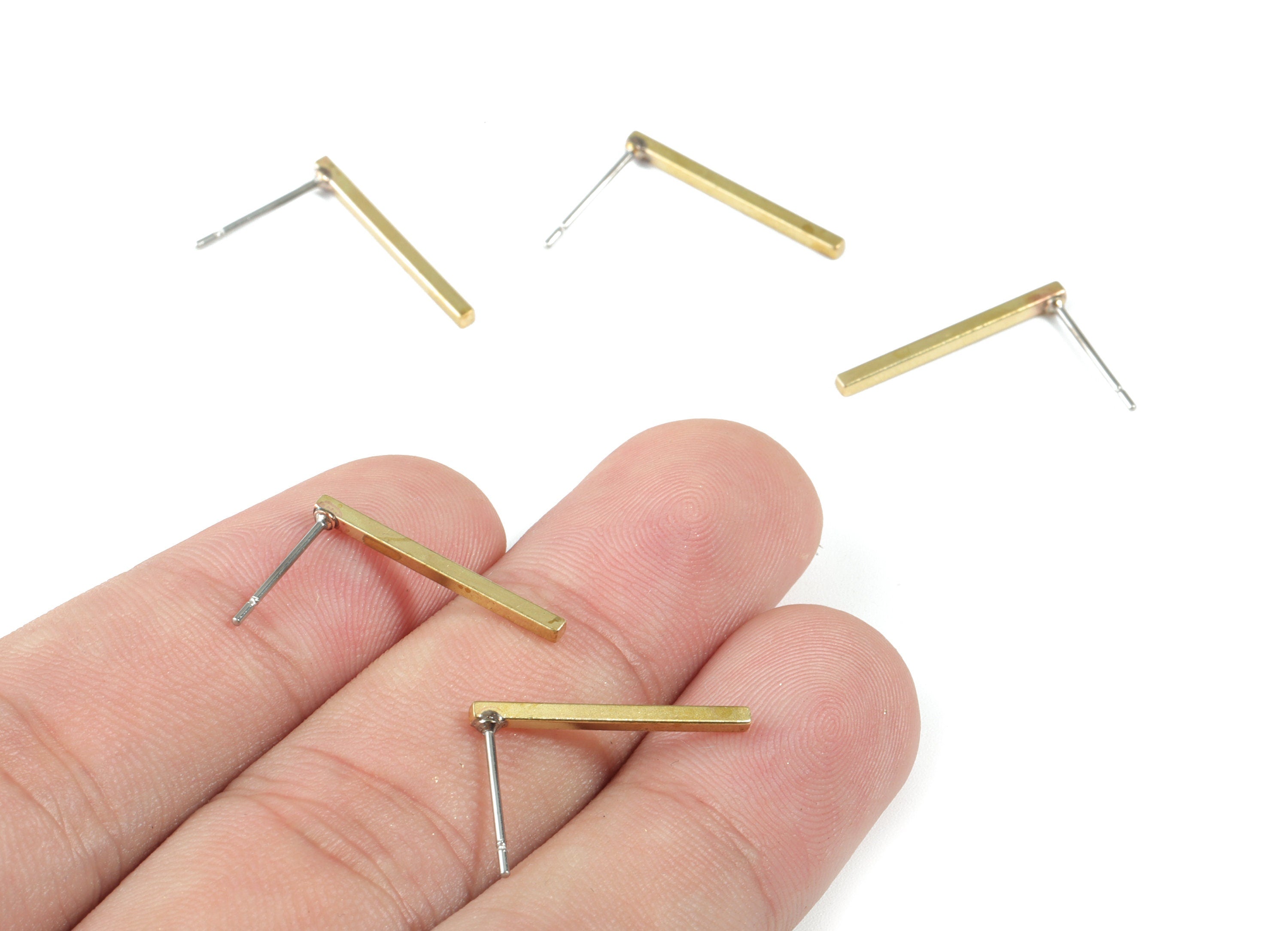 Brass Mini Bar Earring Stud - Raw Brass Mini Rectangle Post - Surgical Stud - Earring Post - Jewelry Supplies - 19.5x13.25x1.47mm - PP3554 - DOMEDBAZAAR