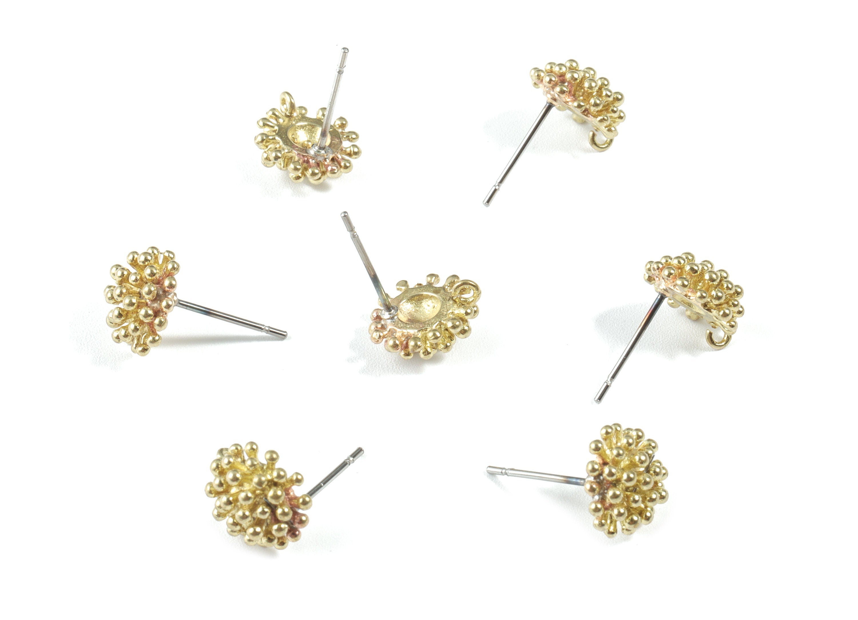 Brass Flower Earring Stud With Loop - Raw Brass Flower Earring Post - Surgical Stud - Jewelry Supplies - 10.47x9.61x4.54mm - PP3548 - DOMEDBAZAAR