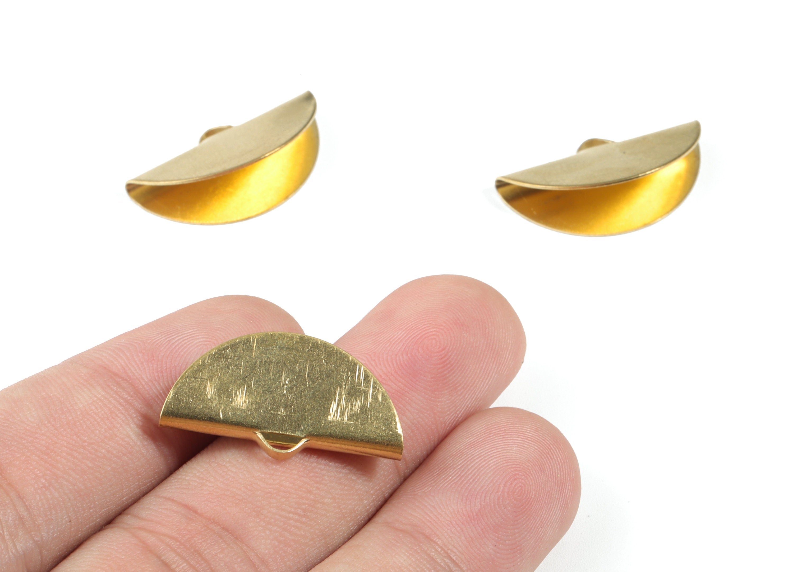 Brass Ribbon Crimps Fasteners Clip - Half Moon Brass Metal Claw - Flat Clasp Tassel End Capass - 25.14x13.49x6.91mm - PP3550 - DOMEDBAZAAR