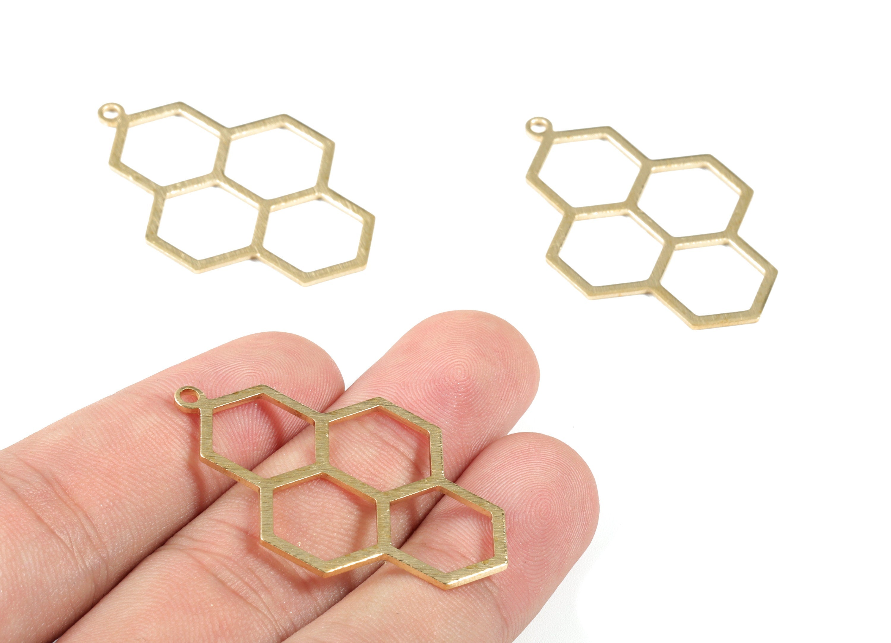 Brass Textured Honeycomb Earring Charms - Raw Brass Honeycomb Pendant - Earring Findings - Jewelry Supplies - 41.69x27.03x1.01mm - PP3556 - DOMEDBAZAAR
