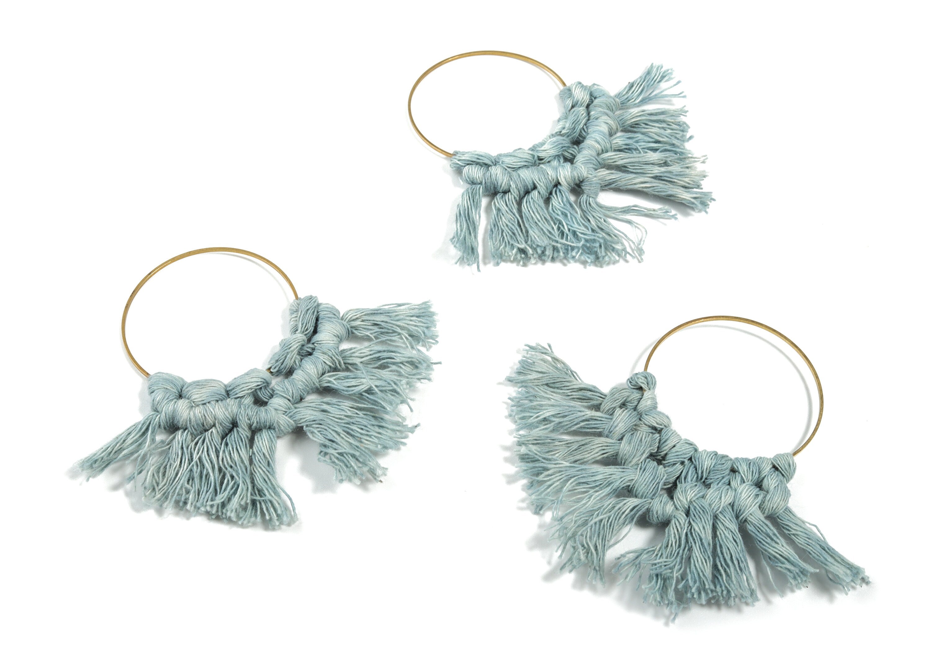 Tassel Earring Charms - Handmade Cotton Macrame Earrings - Raw Brass Hoop - Fringe Earrings - luxe Fan tassel - 75.04x48.37x5.03mm - TS1149A - DOMEDBAZAAR