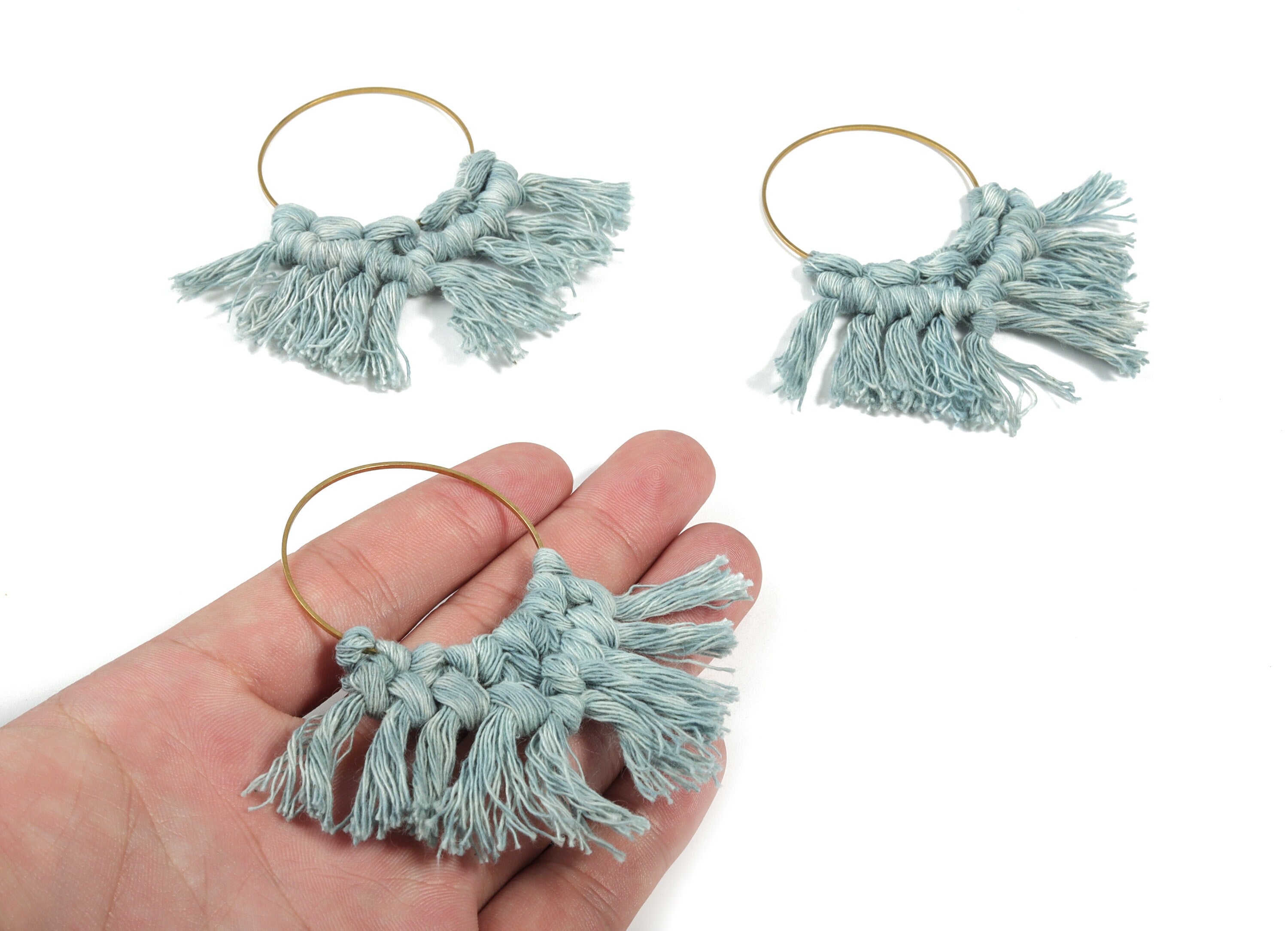 Tassel Earring Charms - Handmade Cotton Macrame Earrings - Raw Brass Hoop - Fringe Earrings - luxe Fan tassel - 75.04x48.37x5.03mm - TS1149A - DOMEDBAZAAR