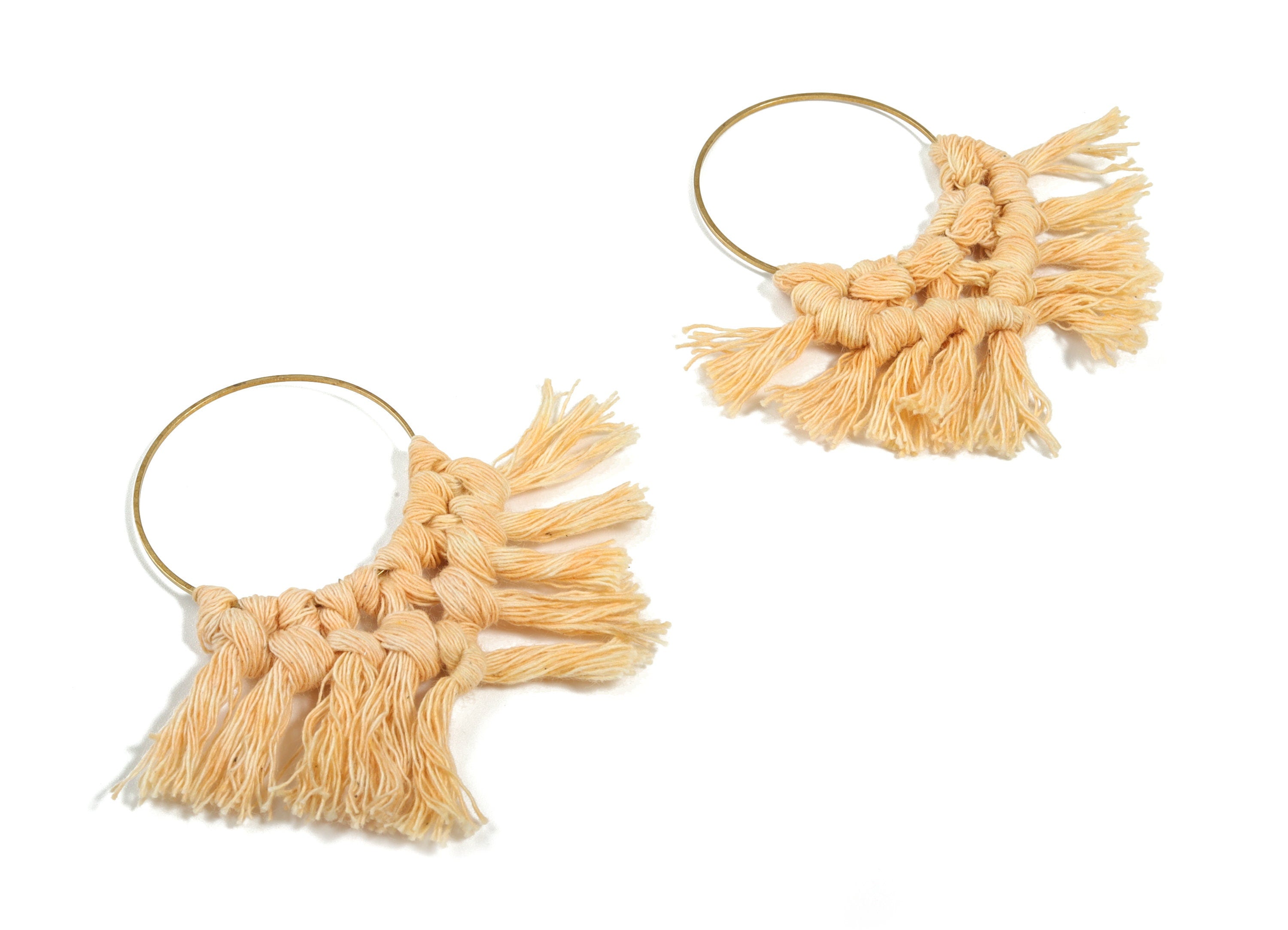 Tassel Earring Charms - Handmade Cotton Macrame Earrings - Raw Brass Hoop - Fringe Earrings - luxe Fan tassel - 75.04x48.37x5.03mm - TS1149B - DOMEDBAZAAR