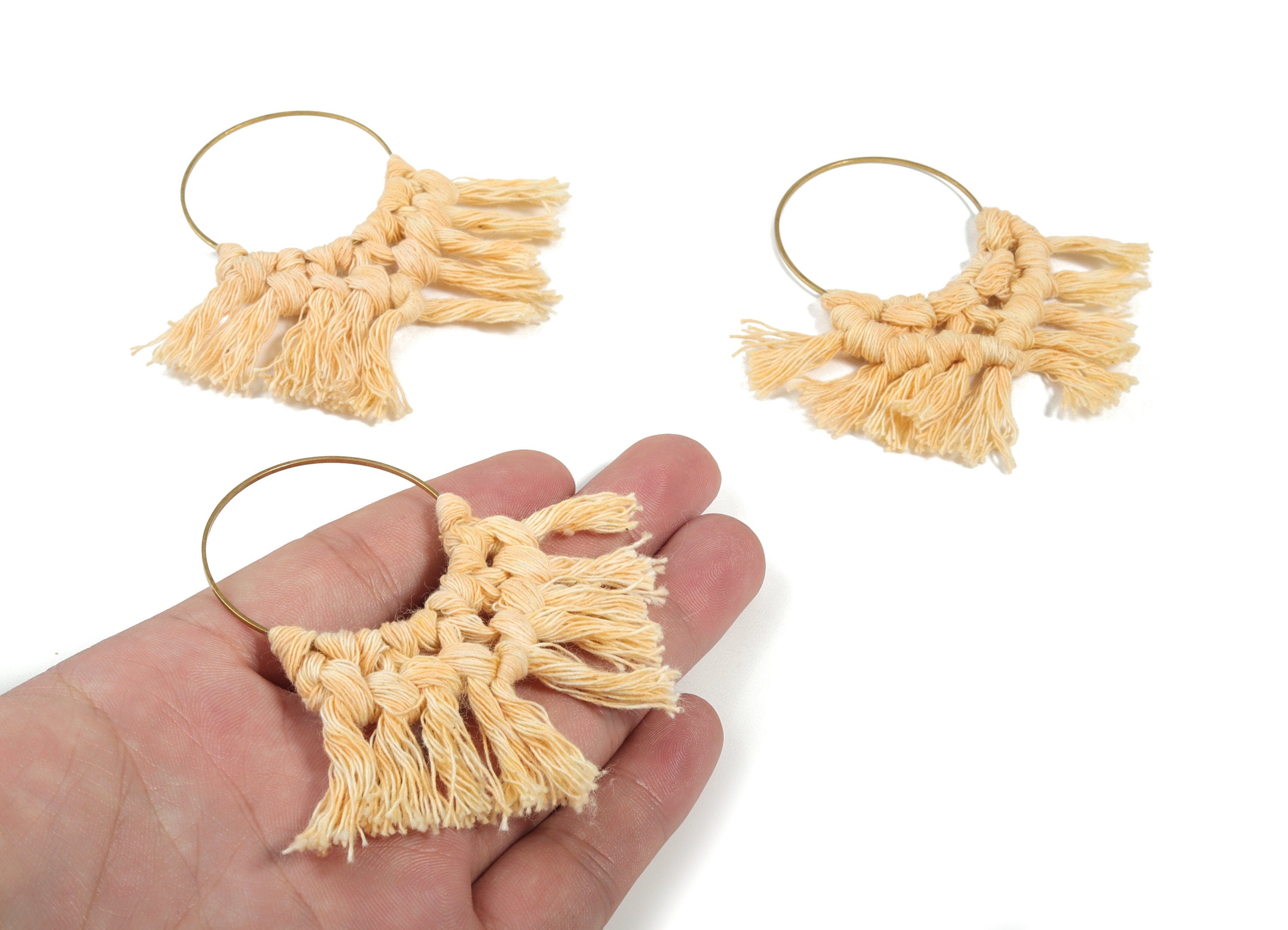 Tassel Earring Charms - Handmade Cotton Macrame Earrings - Raw Brass Hoop - Fringe Earrings - luxe Fan tassel - 75.04x48.37x5.03mm - TS1149B - DOMEDBAZAAR