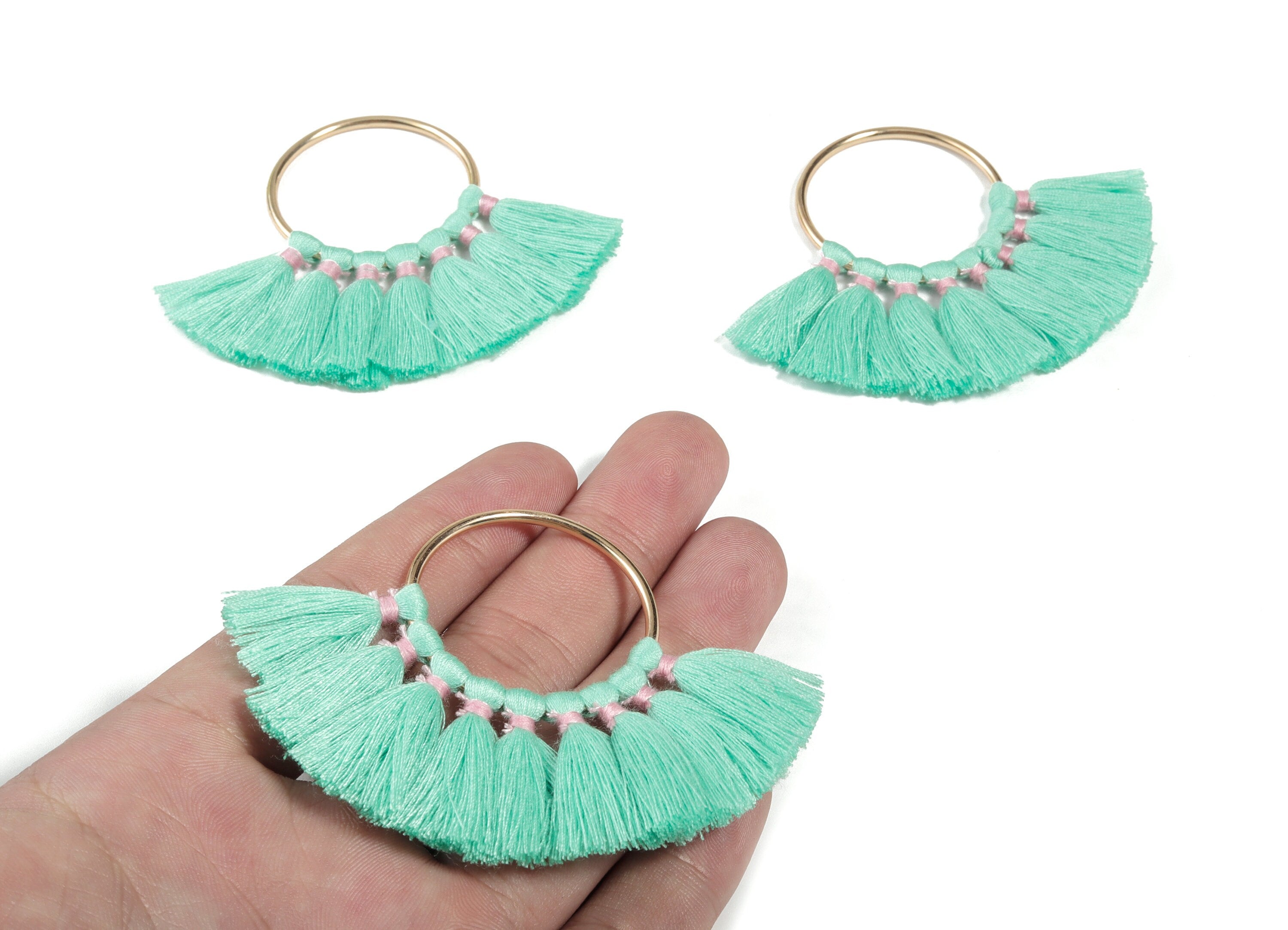 Fan Tassel Earring Charms With Ring - Tassel Earring Pendant - Fan Ring Earrings - Earring Accessories - 55.63x35.45x3.17mm - TS1150S - DOMEDBAZAAR