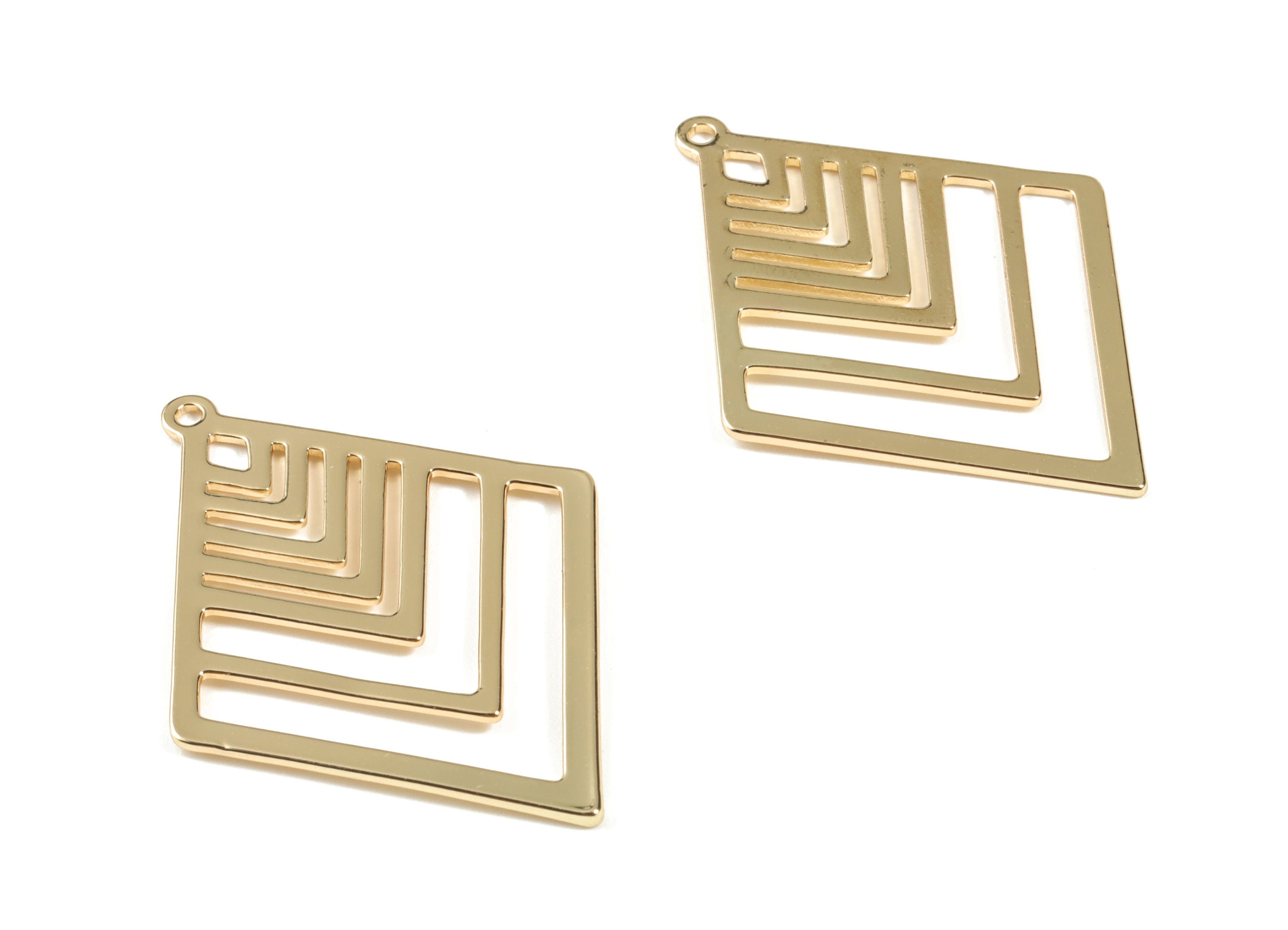 Brass Diamond Earring Charms - Diamond Geometric Pendant - Gold Tone Plated Brass - Jewelry Supplies - 40.14x29.65x0.92mm - PPM1928G - DOMEDBAZAAR