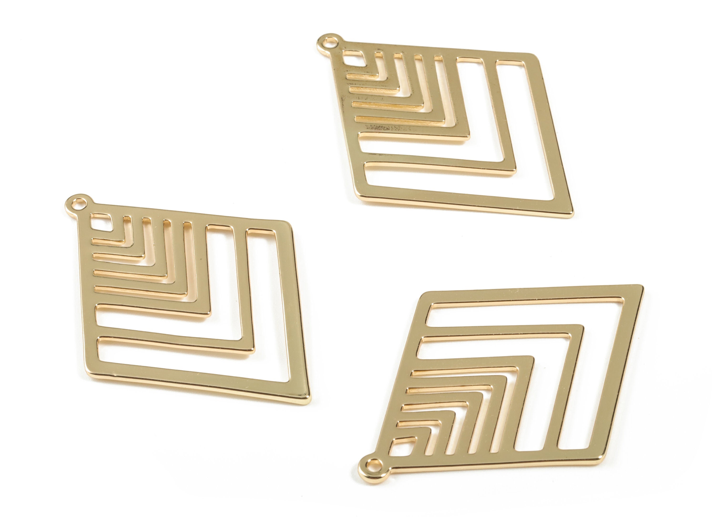 Brass Diamond Earring Charms - Diamond Geometric Pendant - Gold Tone Plated Brass - Jewelry Supplies - 40.14x29.65x0.92mm - PPM1928G - DOMEDBAZAAR