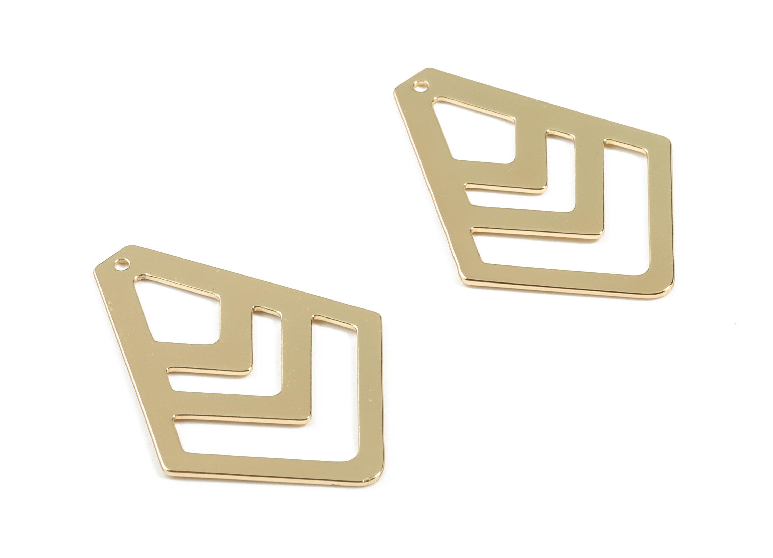 Brass Diamond Earring Charms - Diamond Geometric Pendant - Gold Tone Plated Brass - Jewelry Supplies - 39.95x28.81x0.92mm - PPM1926G - DOMEDBAZAAR
