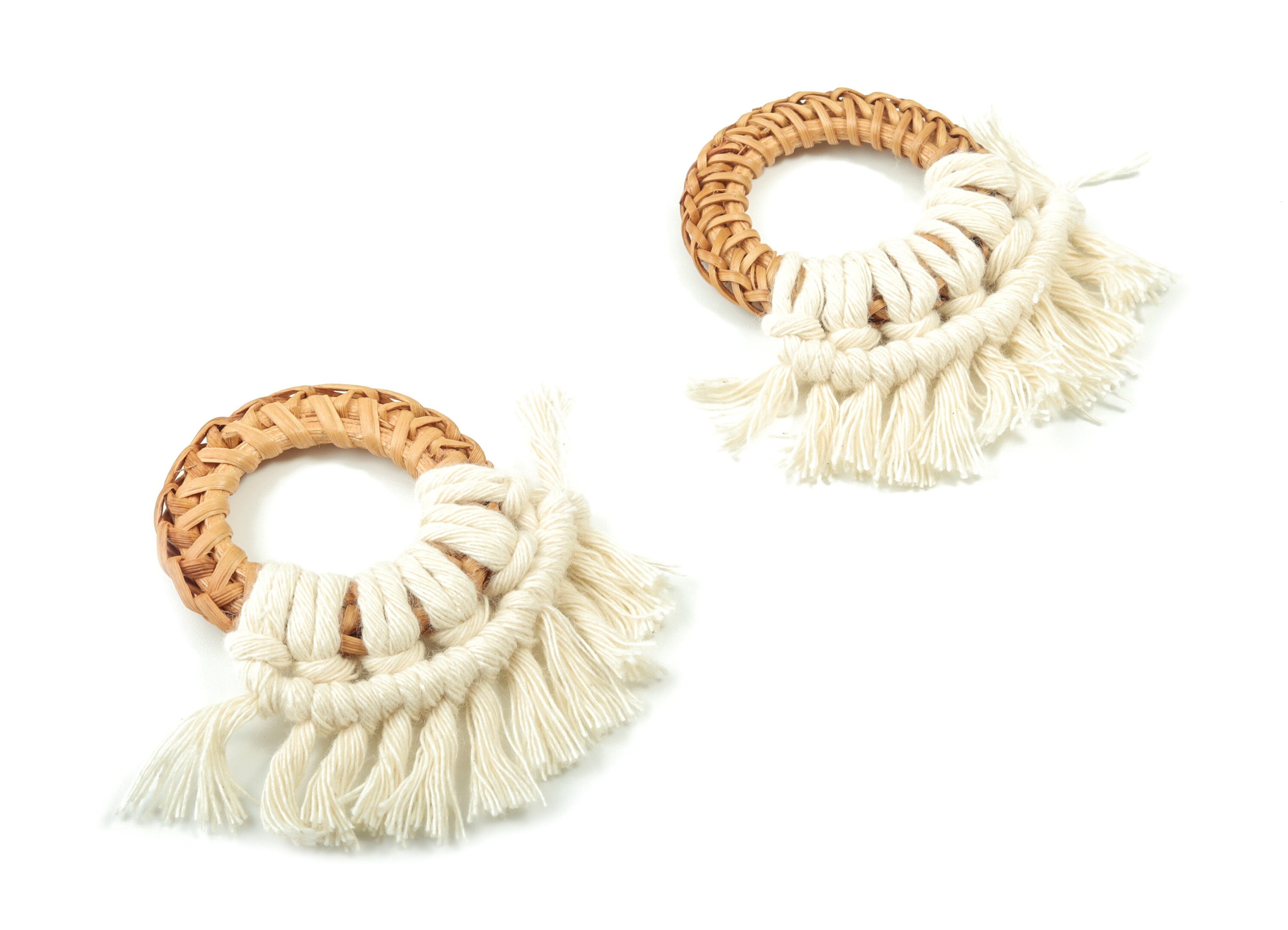 Rattan Tassel Earrings - Handmade Cotton Macrame Earrings - Handwoven Straw - Wicker Braid Hoop Earrings - 66.18x43.95x7.36mm - TS1152 - DOMEDBAZAAR