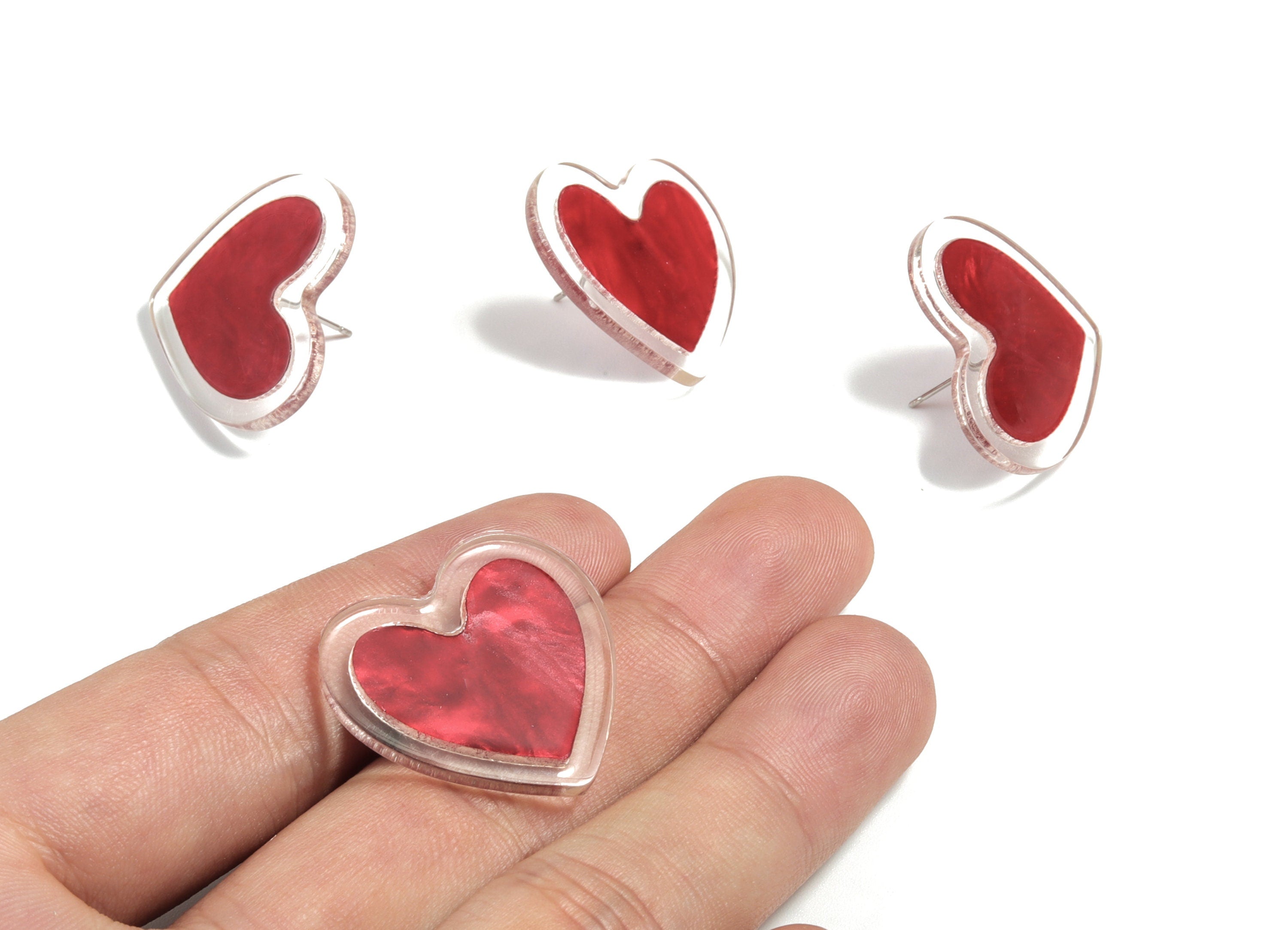 Acrylic Heart Earring Stud - Heart Earring Post - Earring Post - Jewelry Supplies - 27.8x25.99x2.5mm - AC1930A - DOMEDBAZAAR