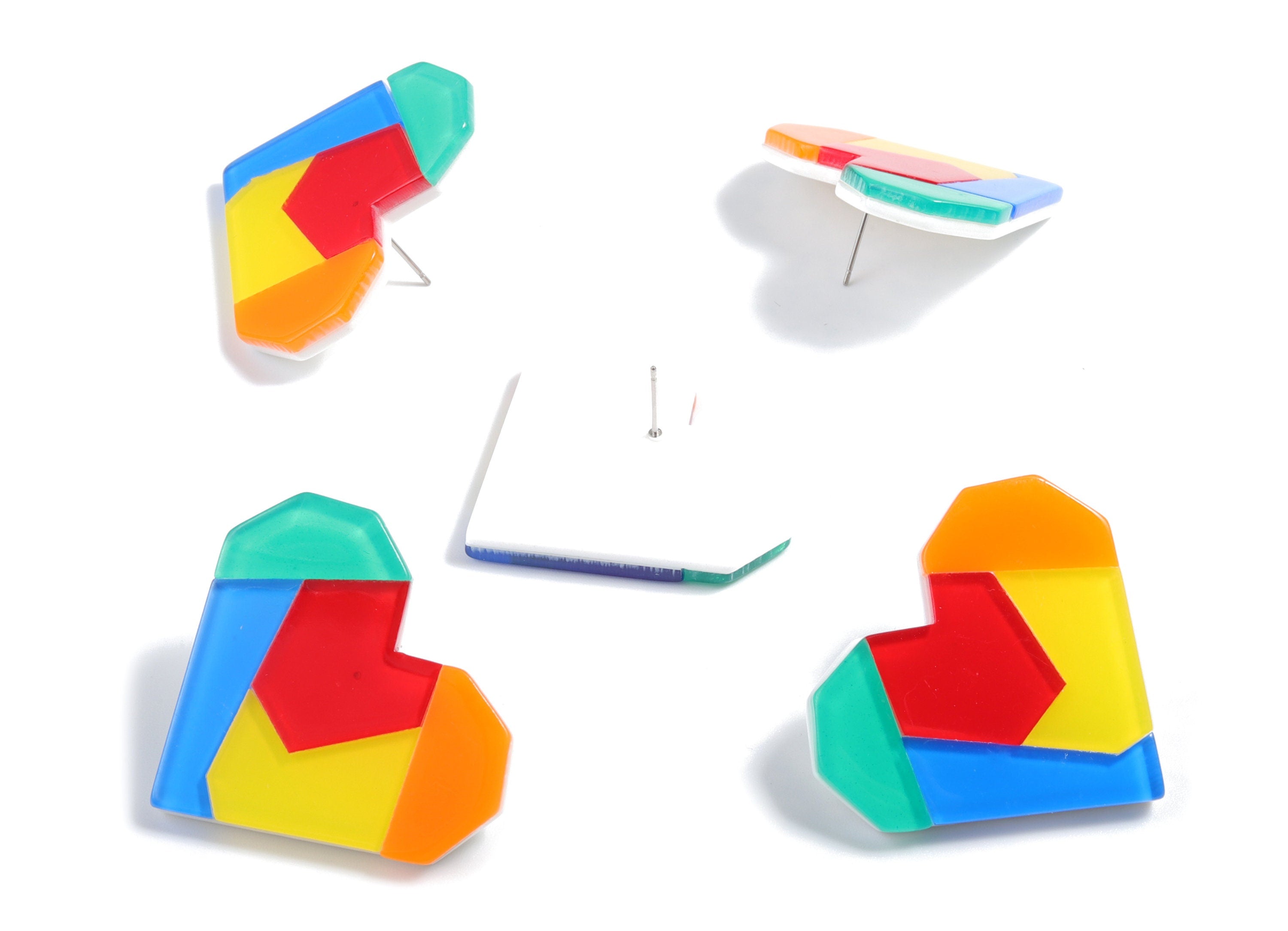 Acrylic Heart Earring Post - Acrylic Colorful Earring Stud - Earring Post - Jewelry Supplies - 39.22x34.84x4.43mm - AC1933A - DOMEDBAZAAR