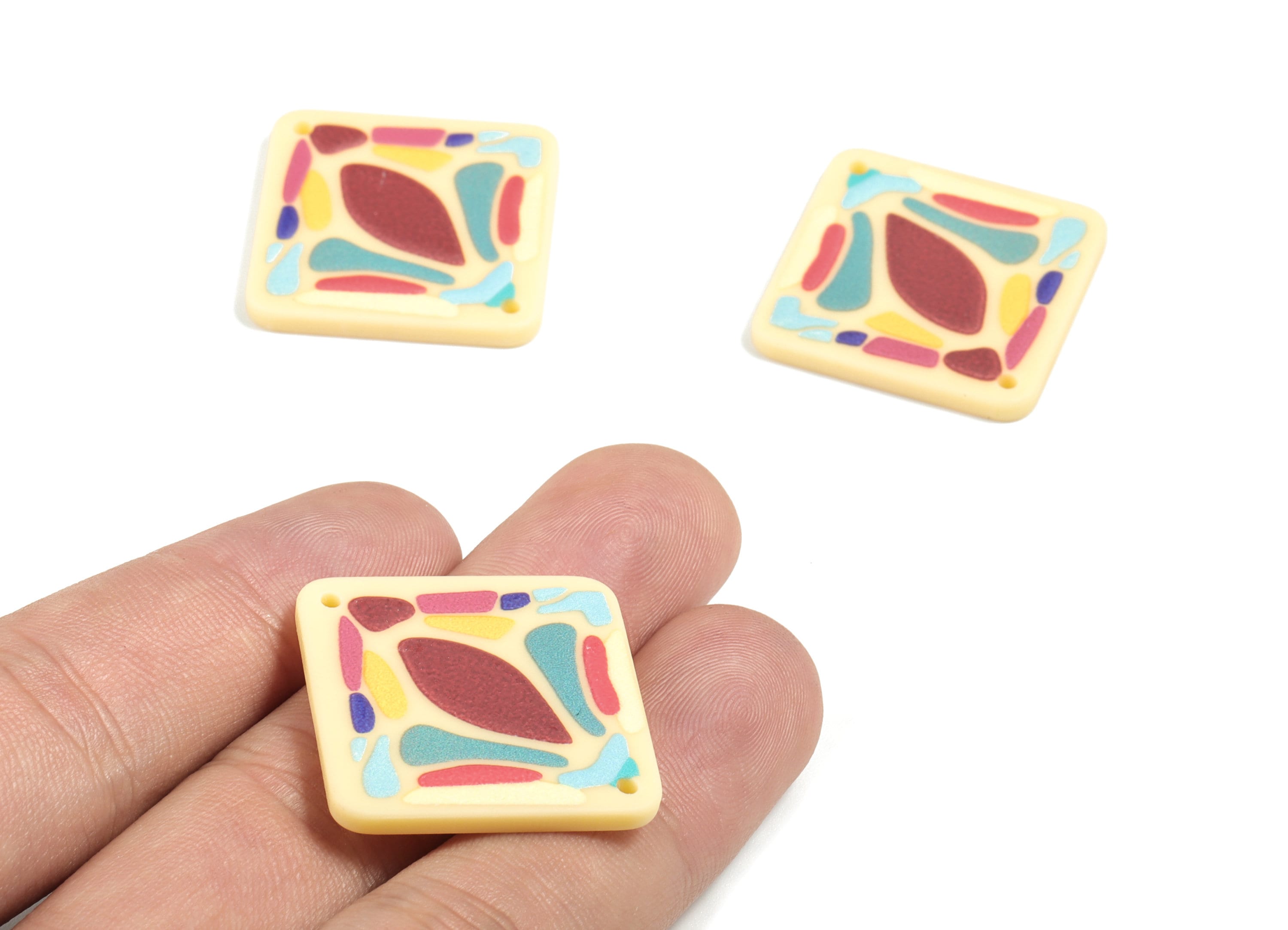 Acrylic Square Charms - Printing Geometric Earring and Pandant - Earring Findings - Jewelry Supplies - 25.87x25.87x2.93mm - AC1939A - DOMEDBAZAAR