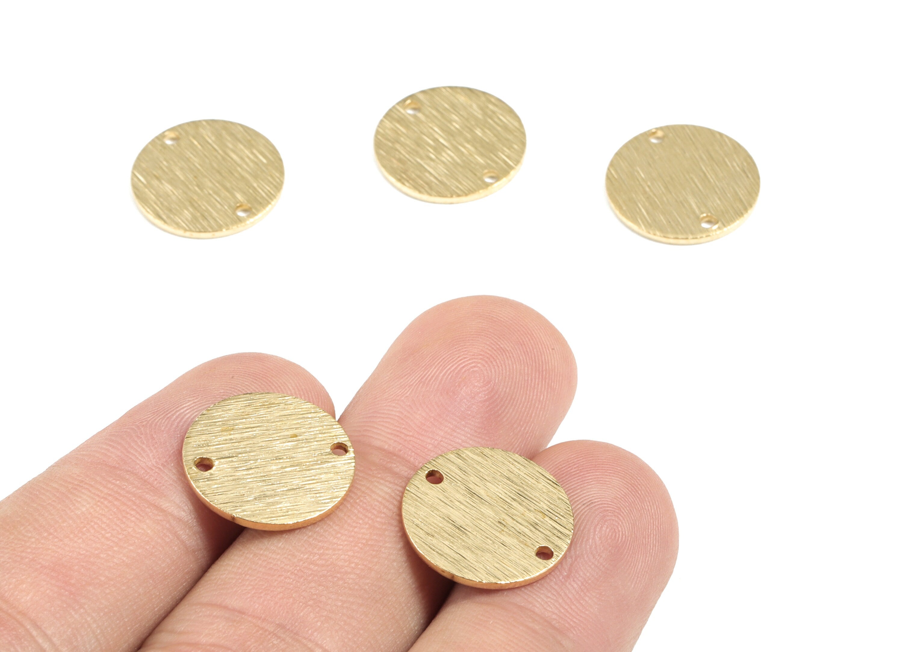 Brass Coin Connector - Raw Brass Mini Round Earring Connector - Textured Brass Circle Charm - Jewelry Supplies - 15.03x15.03x0.99mm - PP3425 - DOMEDBAZAAR