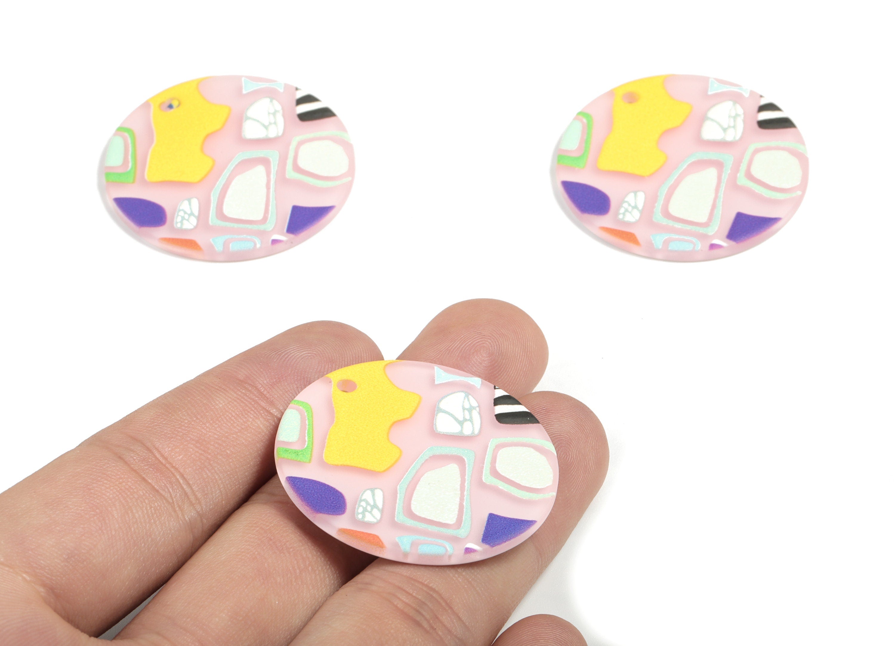 Acrylic Circle Earring Charms - Printing Round Acrylic Charm - Earring Findings - Jewelry Supplies - 36.59x36.59x2.4mm - AC1944A - DOMEDBAZAAR