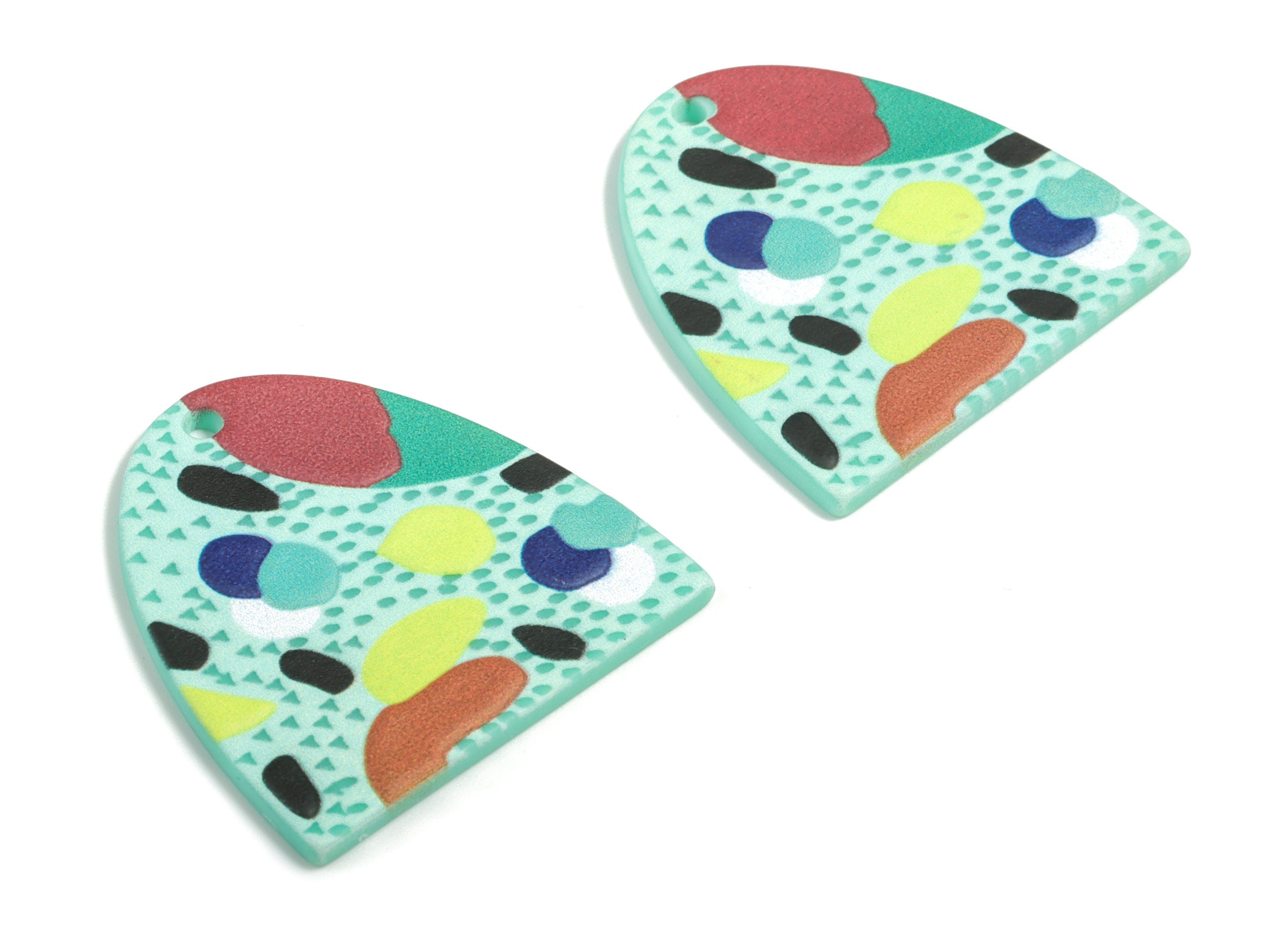 Acrylic D Earring Charms - Printing Half Moon Acrylic Charm - Earring Findings - Jewelry Supplies - 34.52x34.33x2.77mm - AC1946A - DOMEDBAZAAR