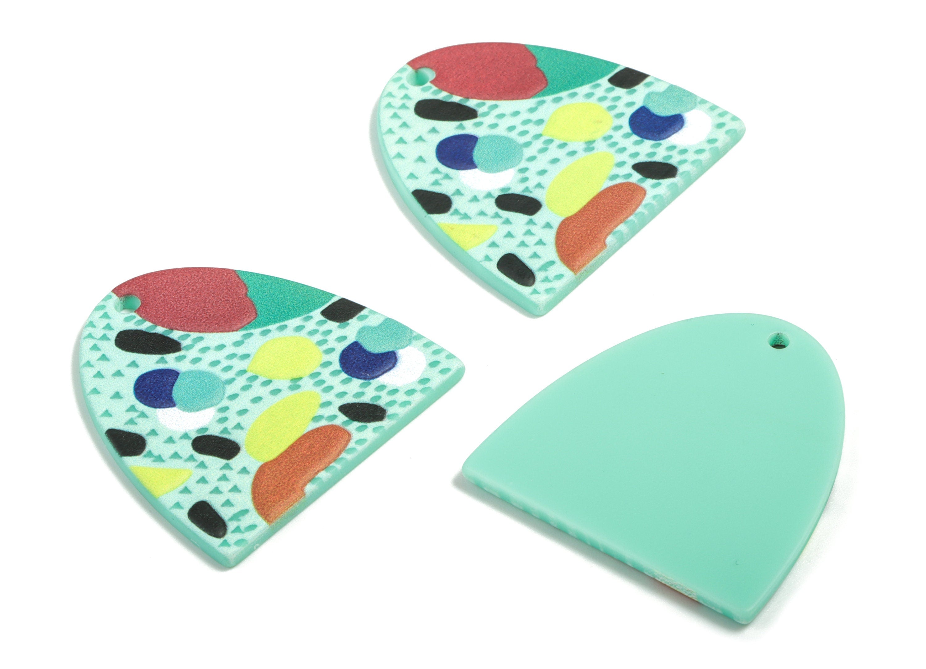 Acrylic D Earring Charms - Printing Half Moon Acrylic Charm - Earring Findings - Jewelry Supplies - 34.52x34.33x2.77mm - AC1946A - DOMEDBAZAAR