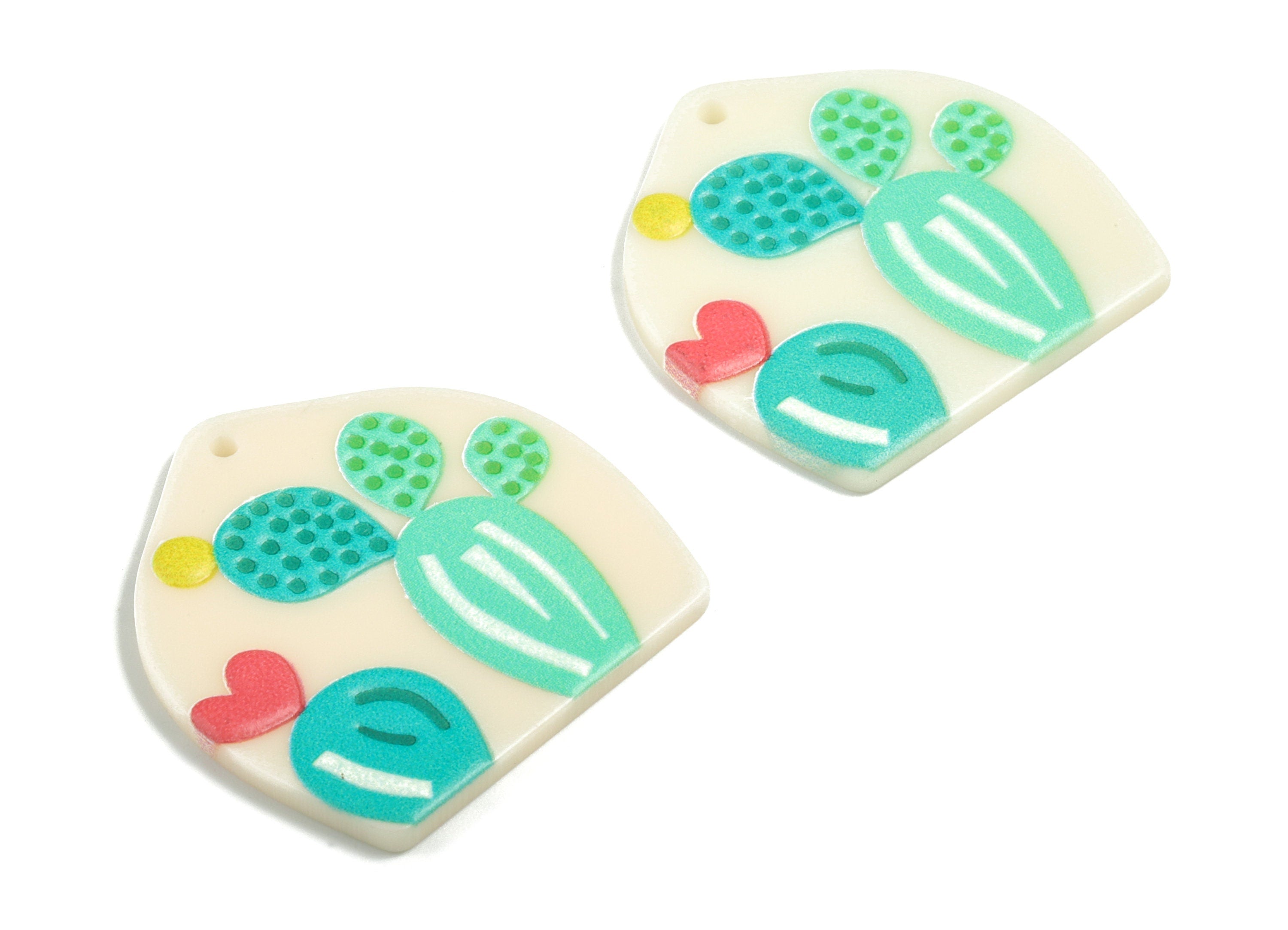 Acrylic Cactus Earring Charms - Printing Cactus Acrylic Charm - Earring Findings - Jewelry Supplies - 31.66x30.89x2.58mm - AC1952A - DOMEDBAZAAR