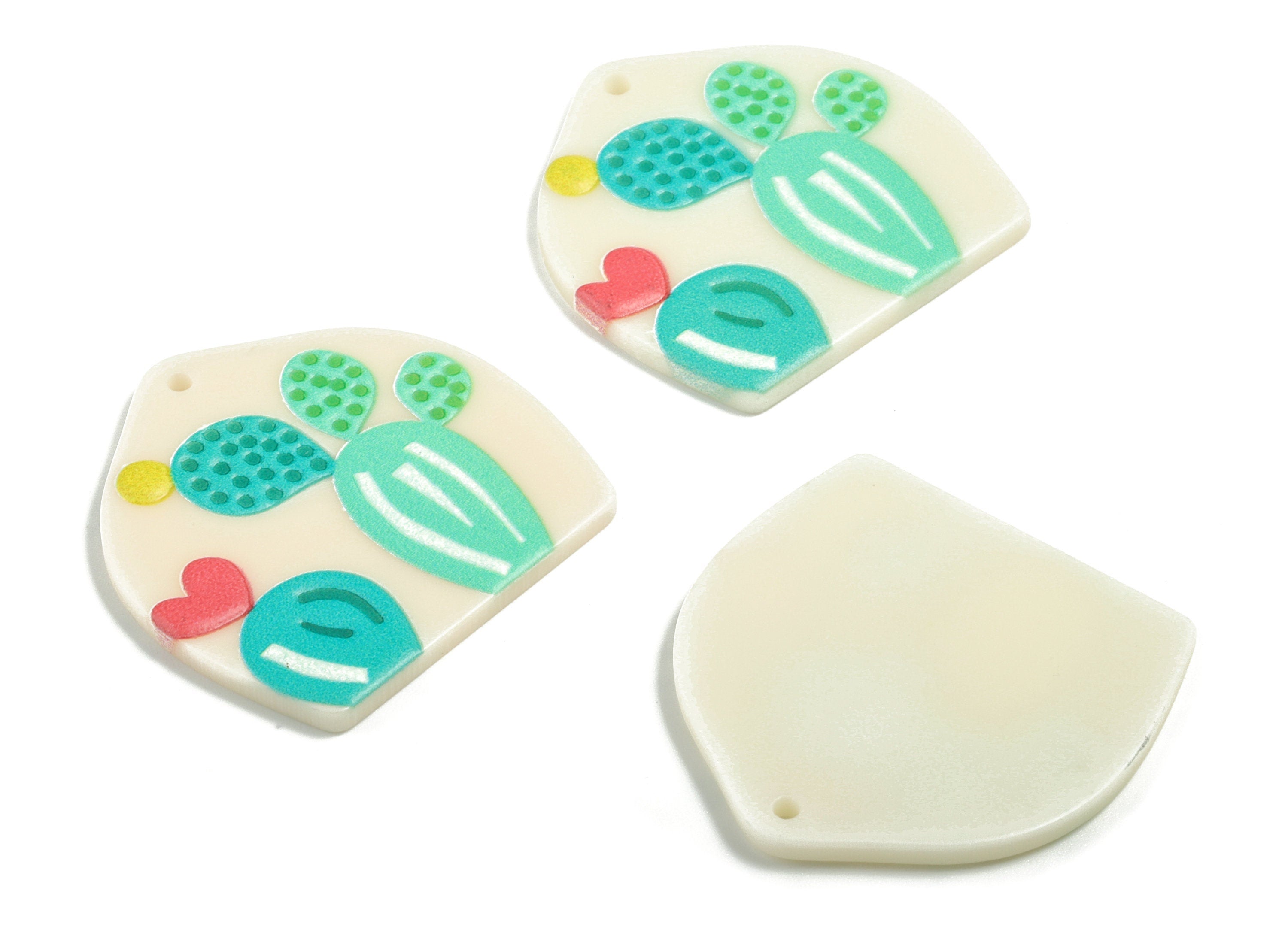 Acrylic Cactus Earring Charms - Printing Cactus Acrylic Charm - Earring Findings - Jewelry Supplies - 31.66x30.89x2.58mm - AC1952A - DOMEDBAZAAR