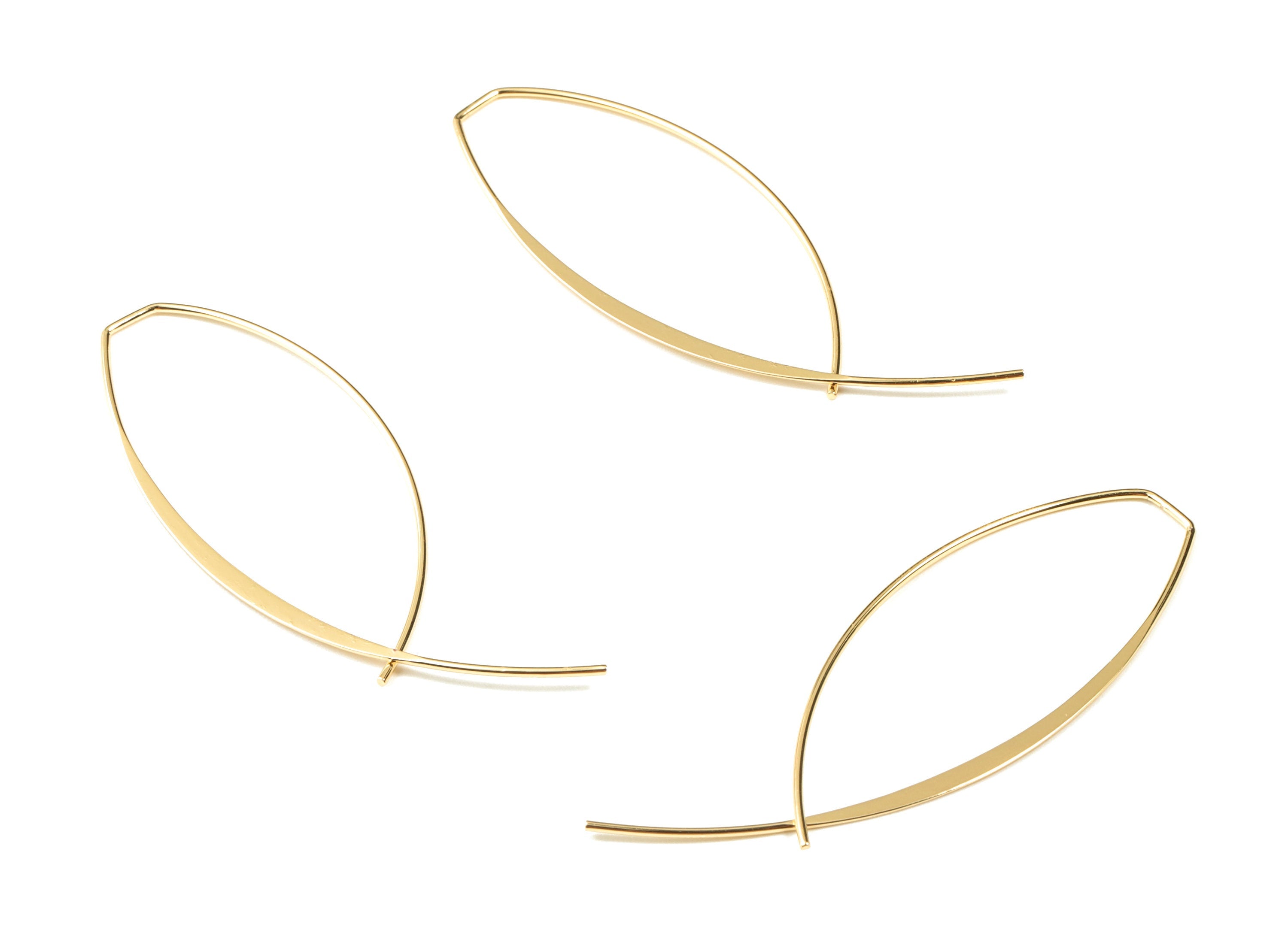 Brass Ear Earring Wire - Gold Bras Earring Wire - 18K Real Gold Plated Hammered Earring - Jewelry Supplies - 56.24x27.21x0.87mm - RGP2656 - DOMEDBAZAAR