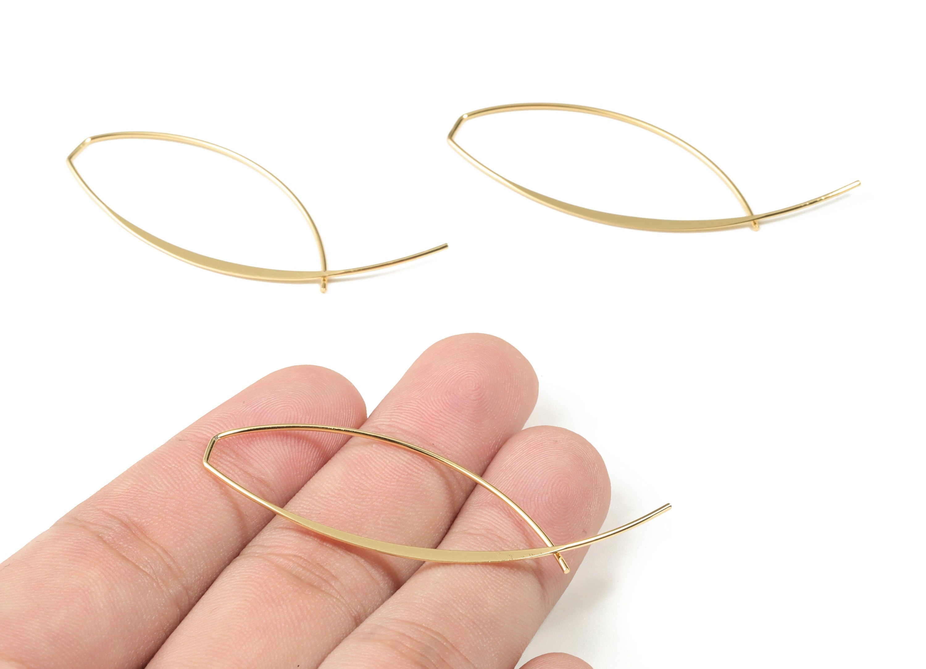 Brass Ear Earring Wire - Gold Bras Earring Wire - 18K Real Gold Plated Hammered Earring - Jewelry Supplies - 56.24x27.21x0.87mm - RGP2656 - DOMEDBAZAAR