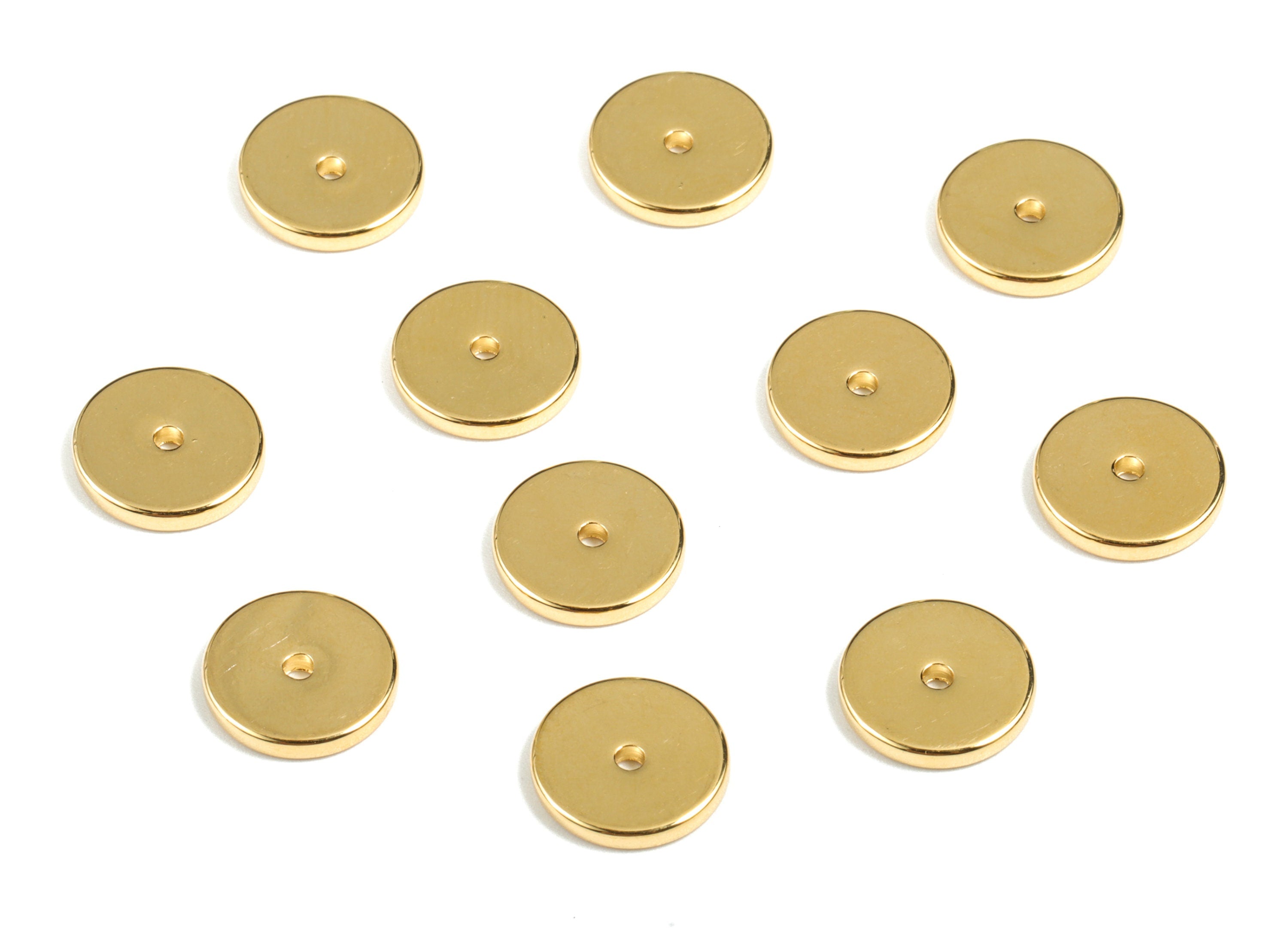 Gold Brass Flat Disc 10mm Beads Spacers - Heishi Rondelle Spacers Beads - 18K Real Gold Plated Brass Disk - 10.13x10.13x1.49mm - RGP2701 - DOMEDBAZAAR