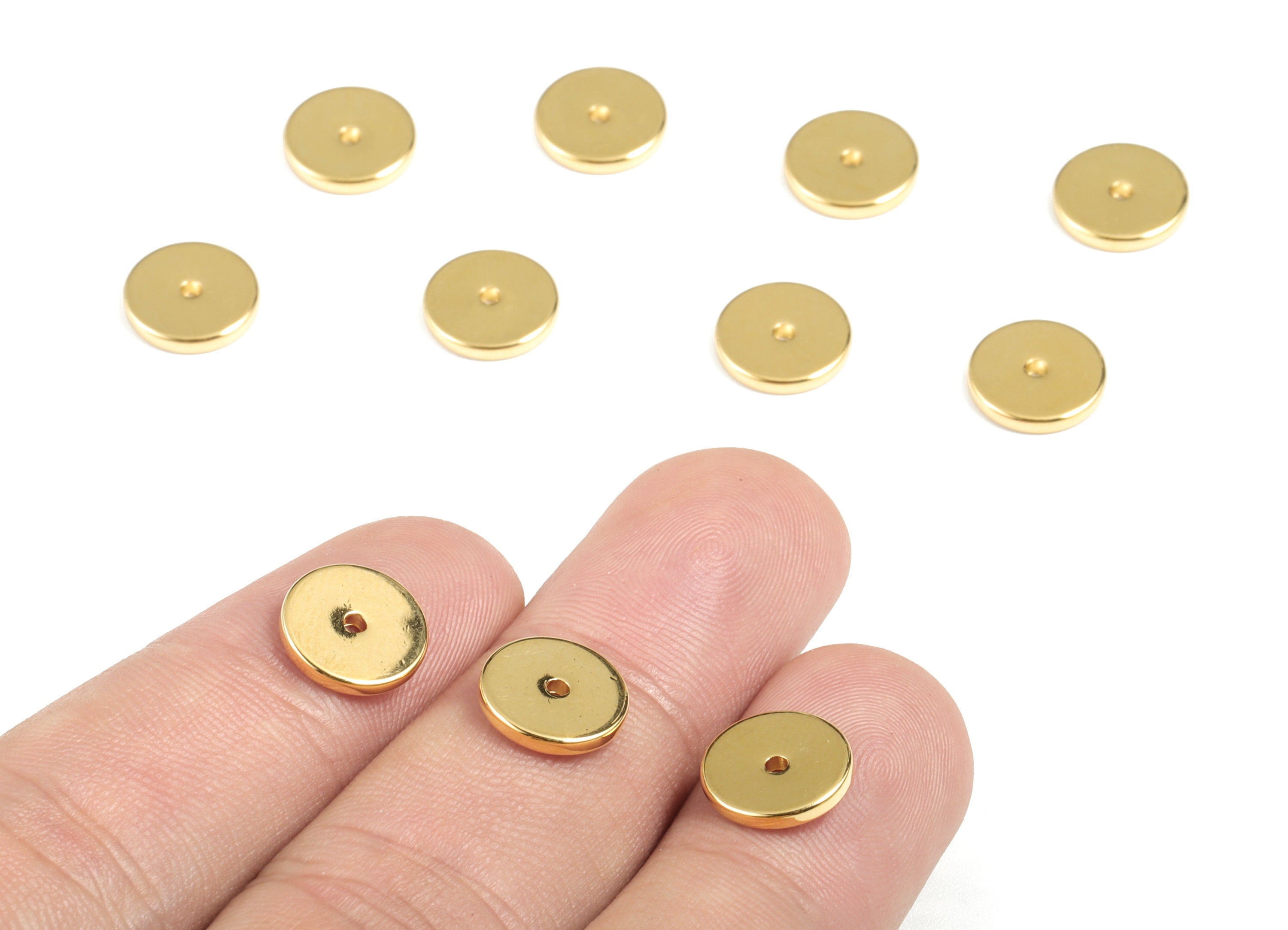 Gold Brass Flat Disc 10mm Beads Spacers - Heishi Rondelle Spacers Beads - 18K Real Gold Plated Brass Disk - 10.13x10.13x1.49mm - RGP2701 - DOMEDBAZAAR