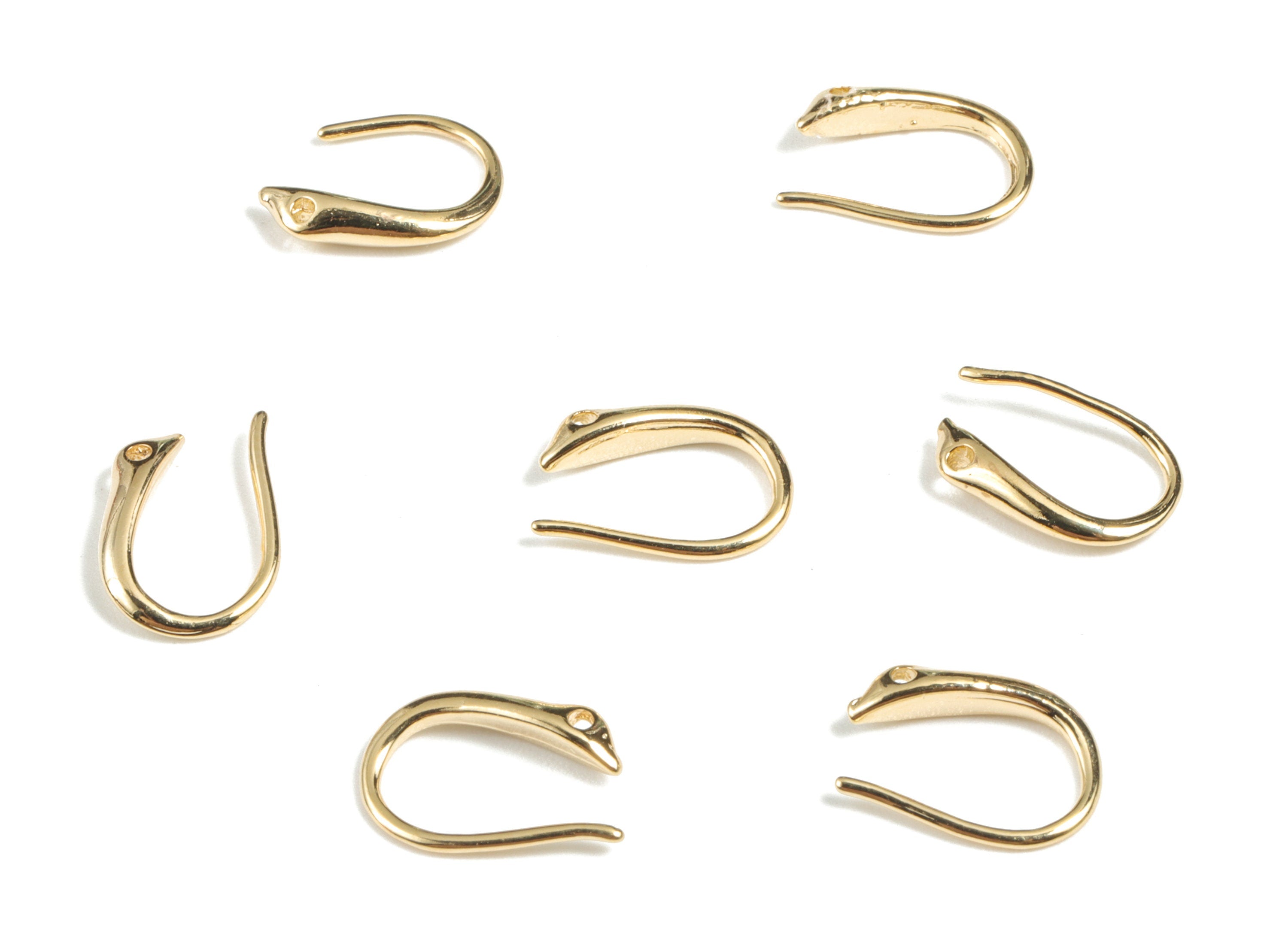 Brass Earring Hooks - 18K Real Gold Plated Brass Snake Earring Wires - Ear Hooks Findings - Jewelry Supplies - 20.08x6.91x2.2mm - RGP2693 - DOMEDBAZAAR